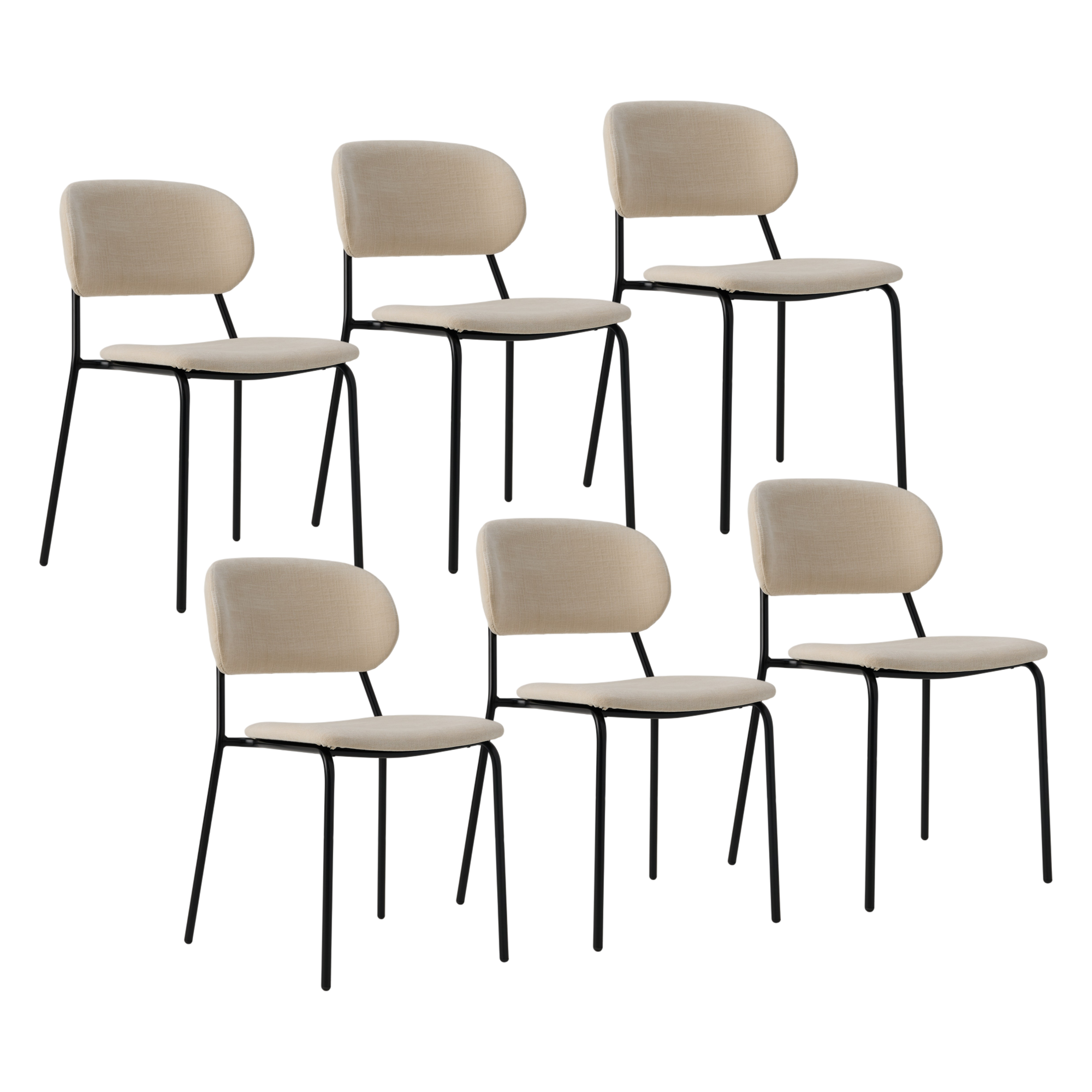 Lot de 6 chaises tissu et bois pieds métal Sofia