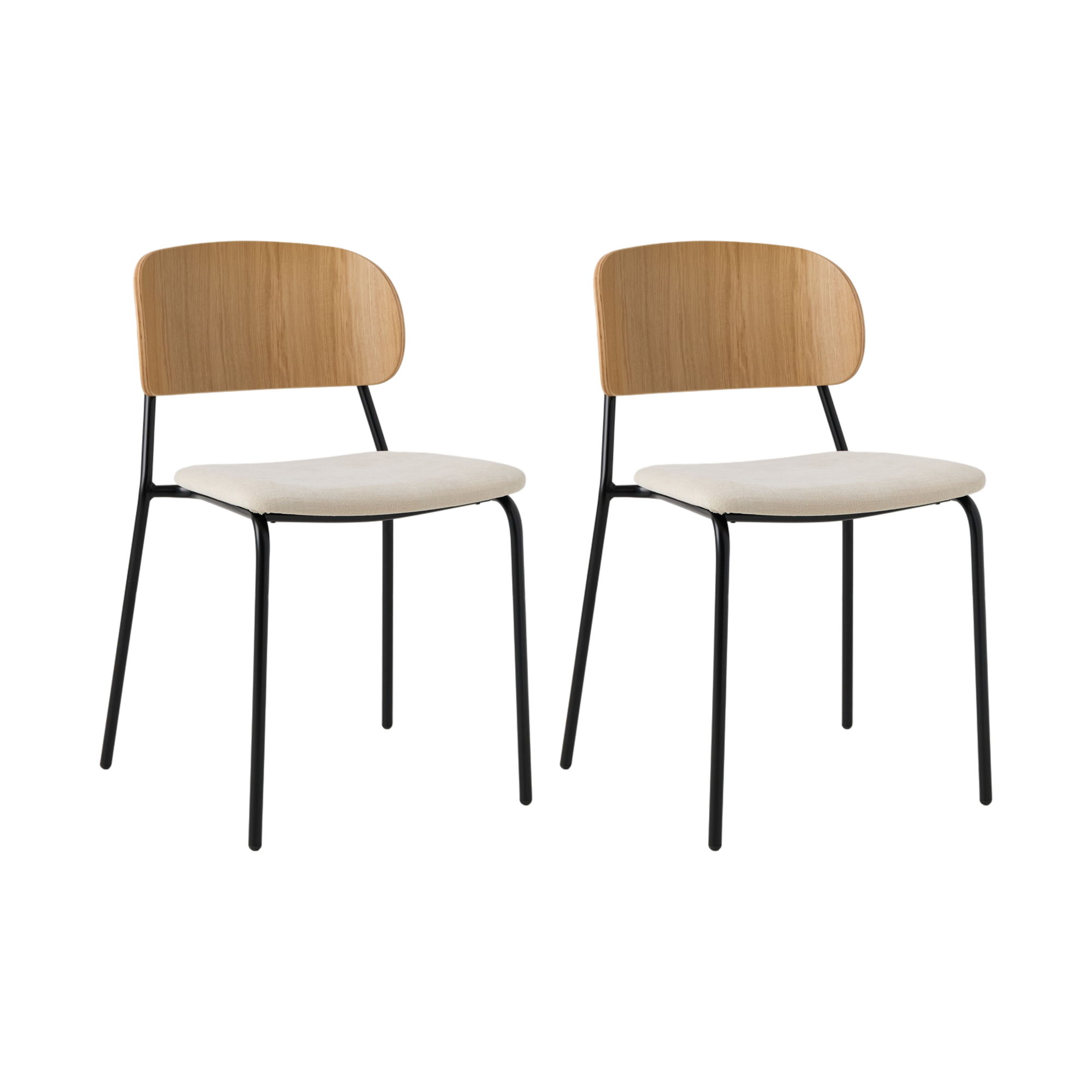 Lot de 2 chaises tissu et bois pieds métal Sofia