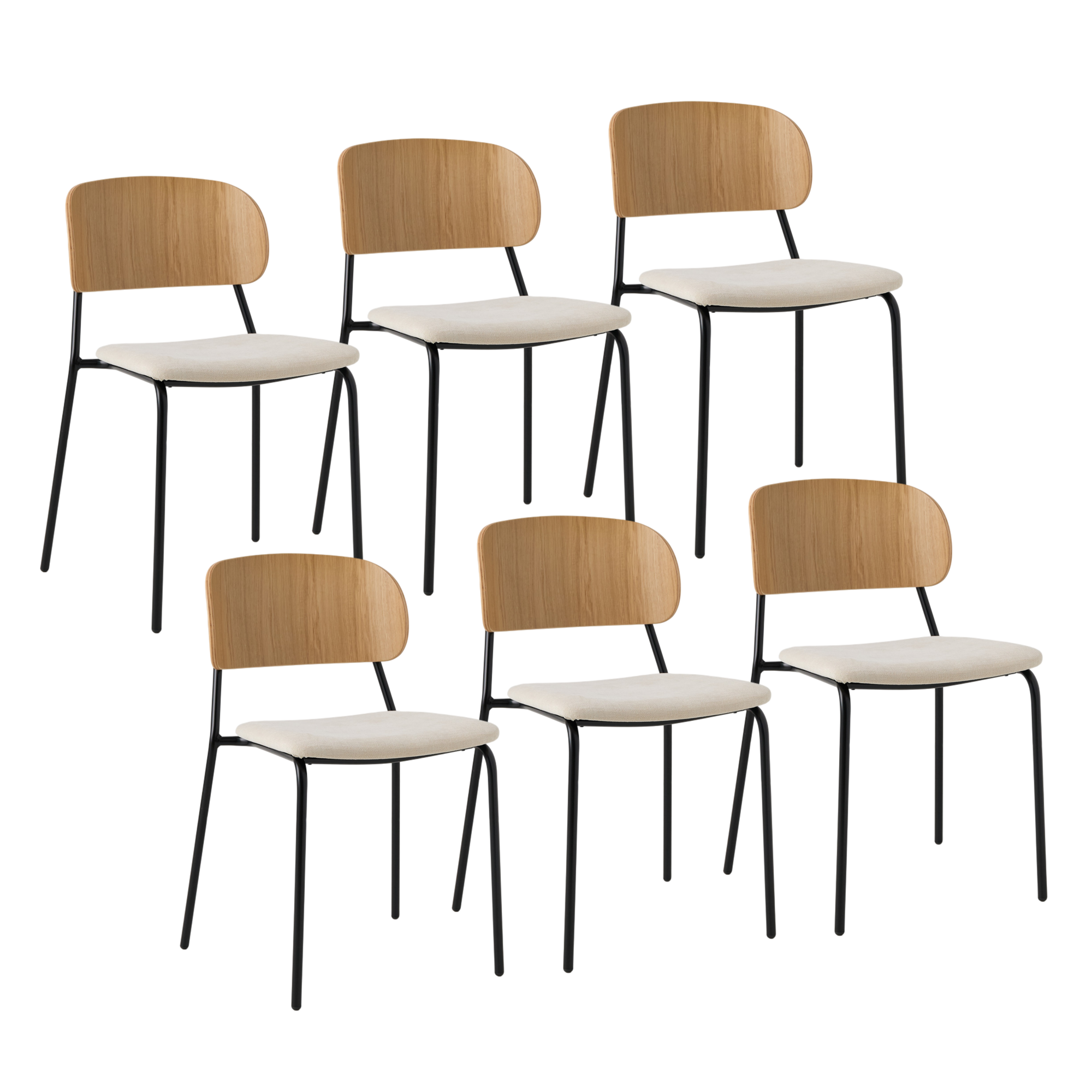 Lot de 6 chaises tissu et bois pieds métal Sofia