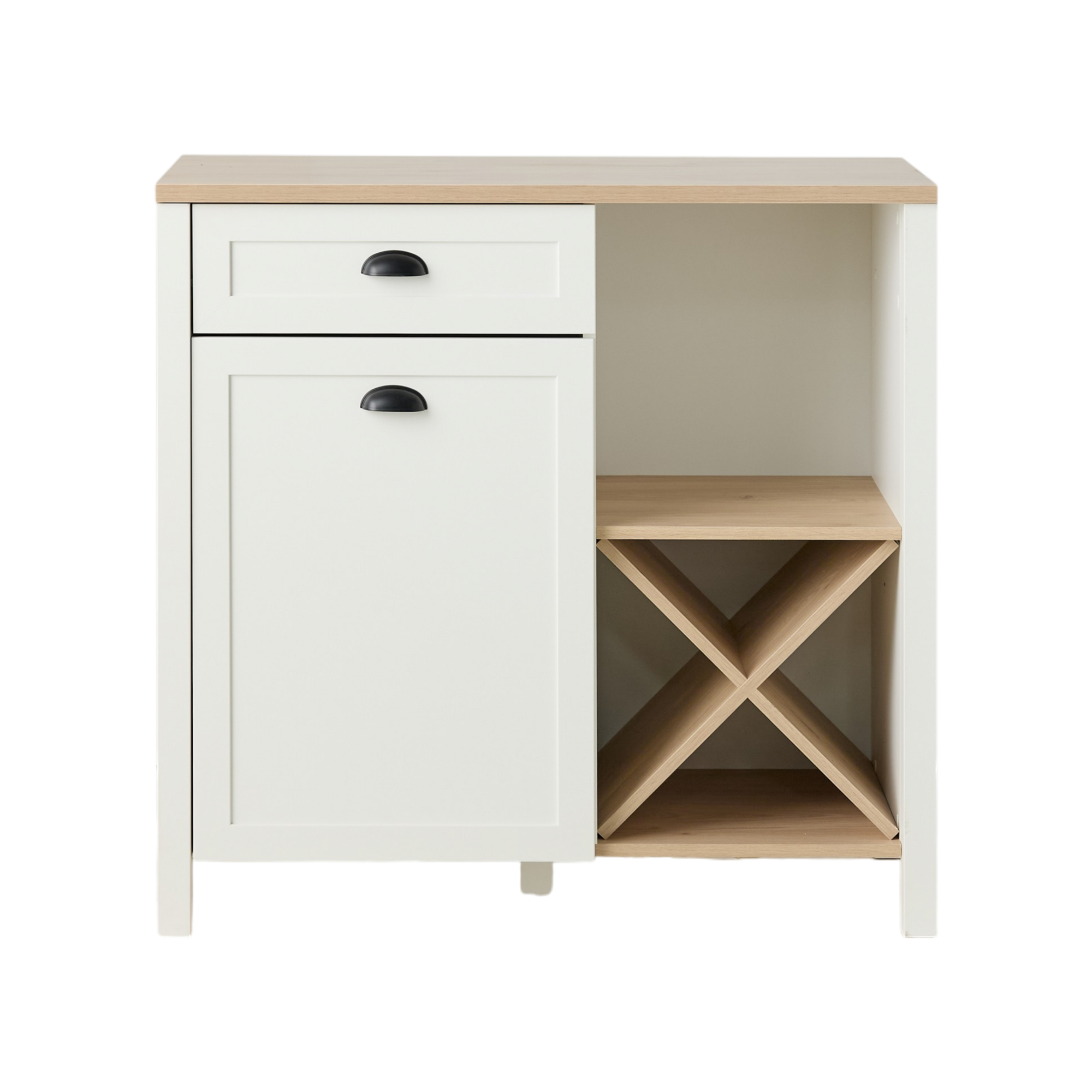 Buffet bas blanc et décor bois 1 porte 1 tiroir Pivoine