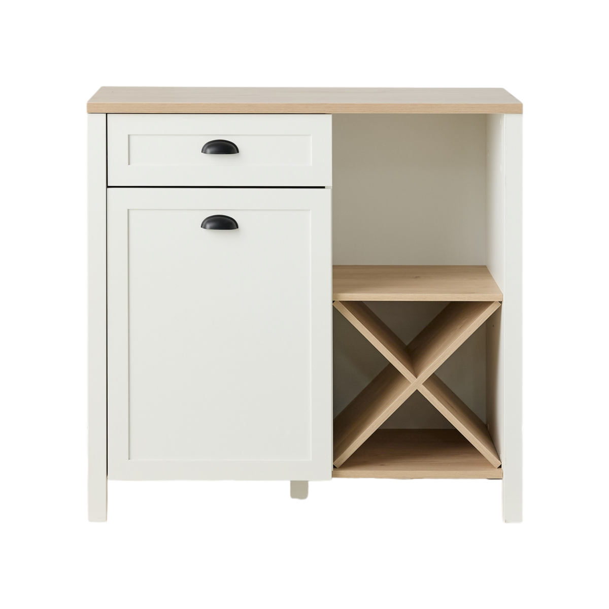 Buffet bas blanc et décor bois 1 porte 1 tiroir Pivoine Buffet bas blanc et décor bois 1 porte 1 tiroir Pivoine