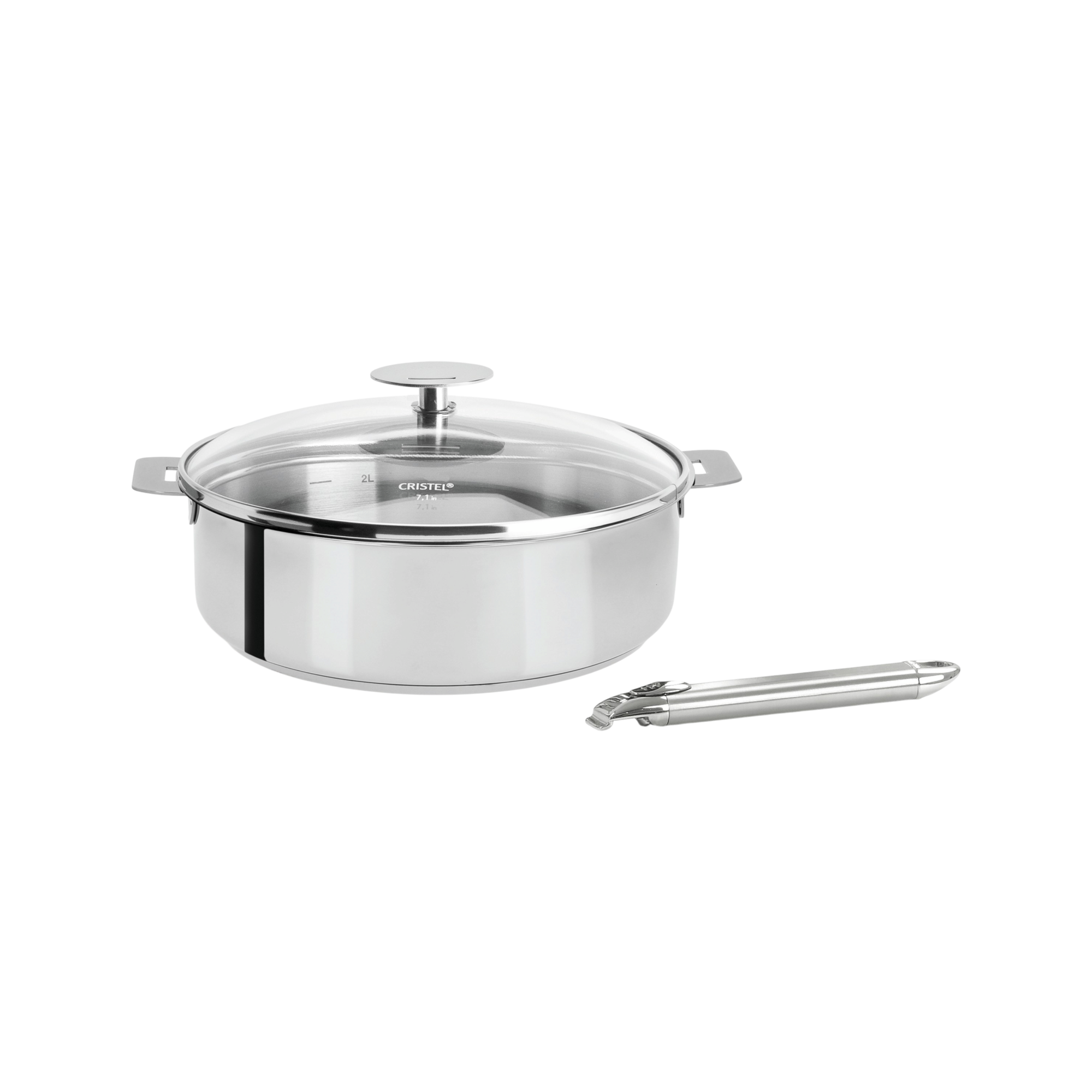 Set Sauteuse inox 24 cm MUTINE amovible + 1 couvercle verre PLATINE + 1 Poignée inox ZENITH 2 - Image 1