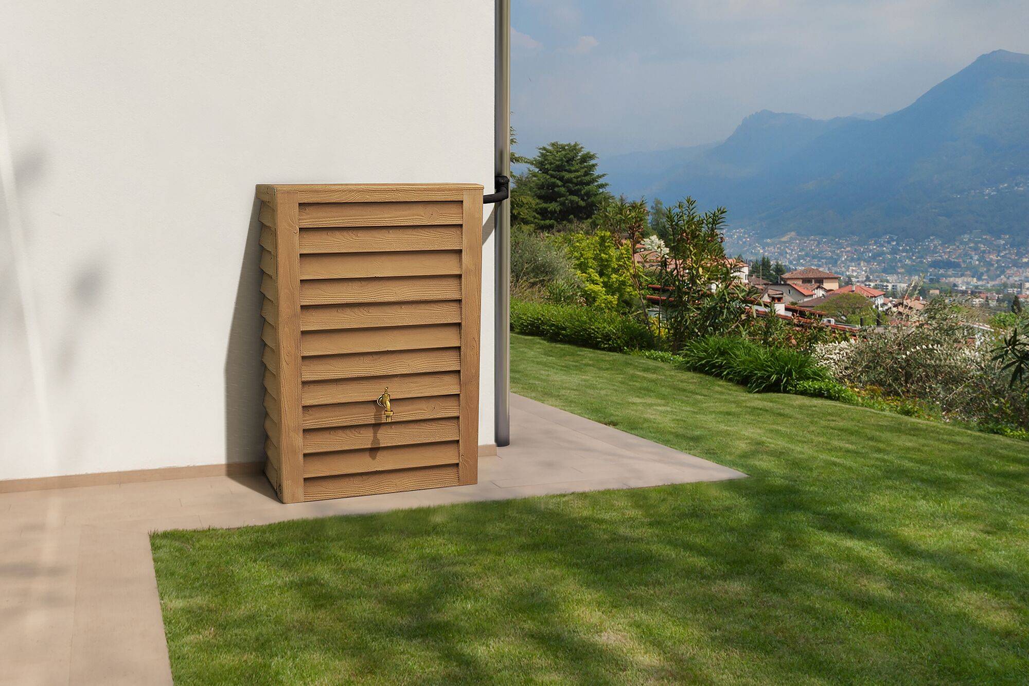 Récupérateur d'eau aspect bois 300L avec accessoires, Woody - Image 1