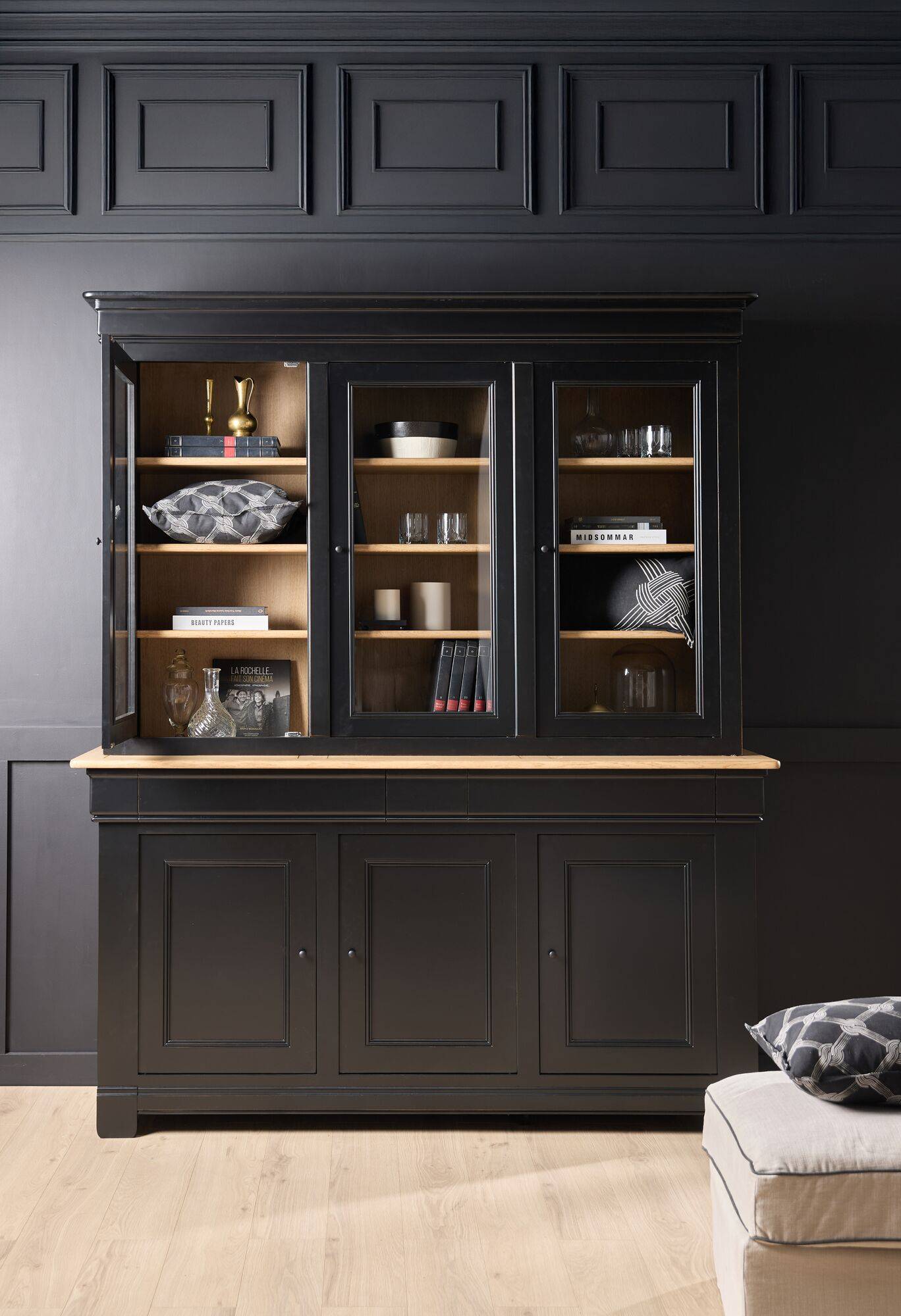 Buffet vaisselier bois massif 6 portes 3 tiroirs Embellie - Image 1