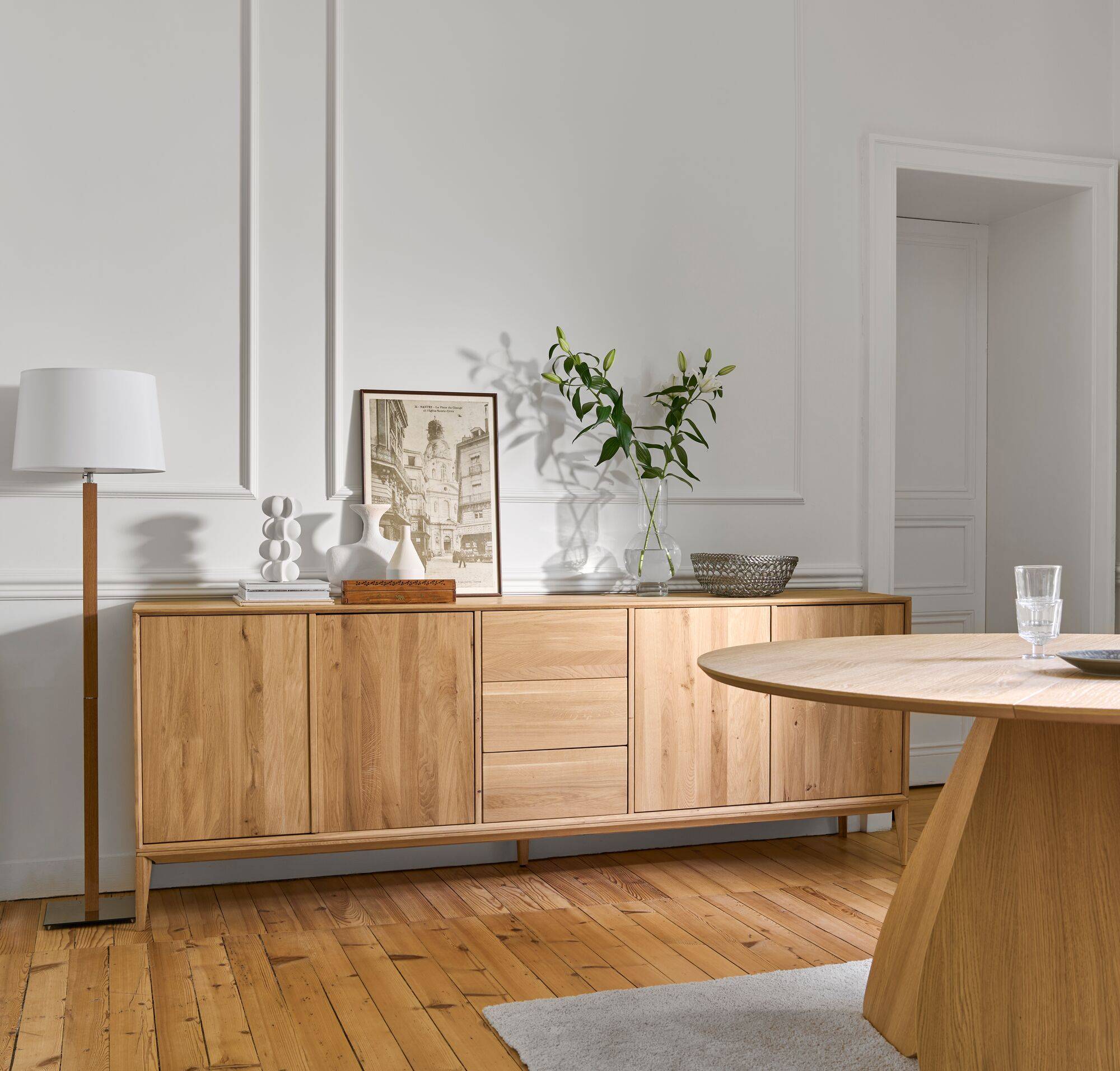 Buffet chêne massif 4 portes 3 tiroirs Charles