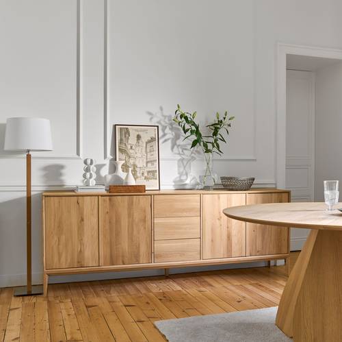 Buffet chêne massif 4 portes 3 tiroirs 221 cm Charles