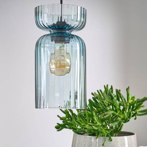 Suspension en verre bleu translucide Cyrielle