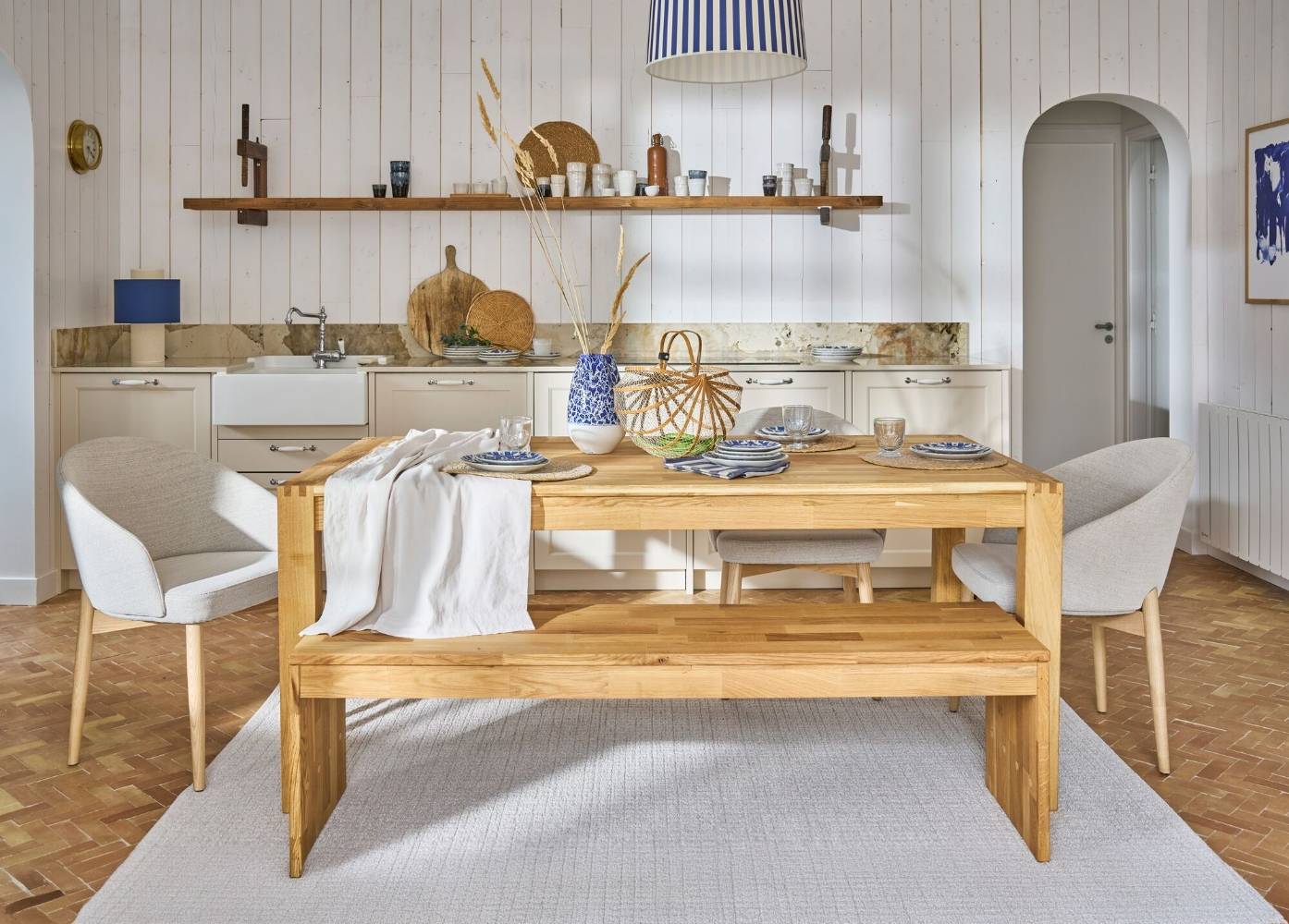 Table à manger rectangulaire chêne massif 6 personnes avec rallonges en option Luminescence
