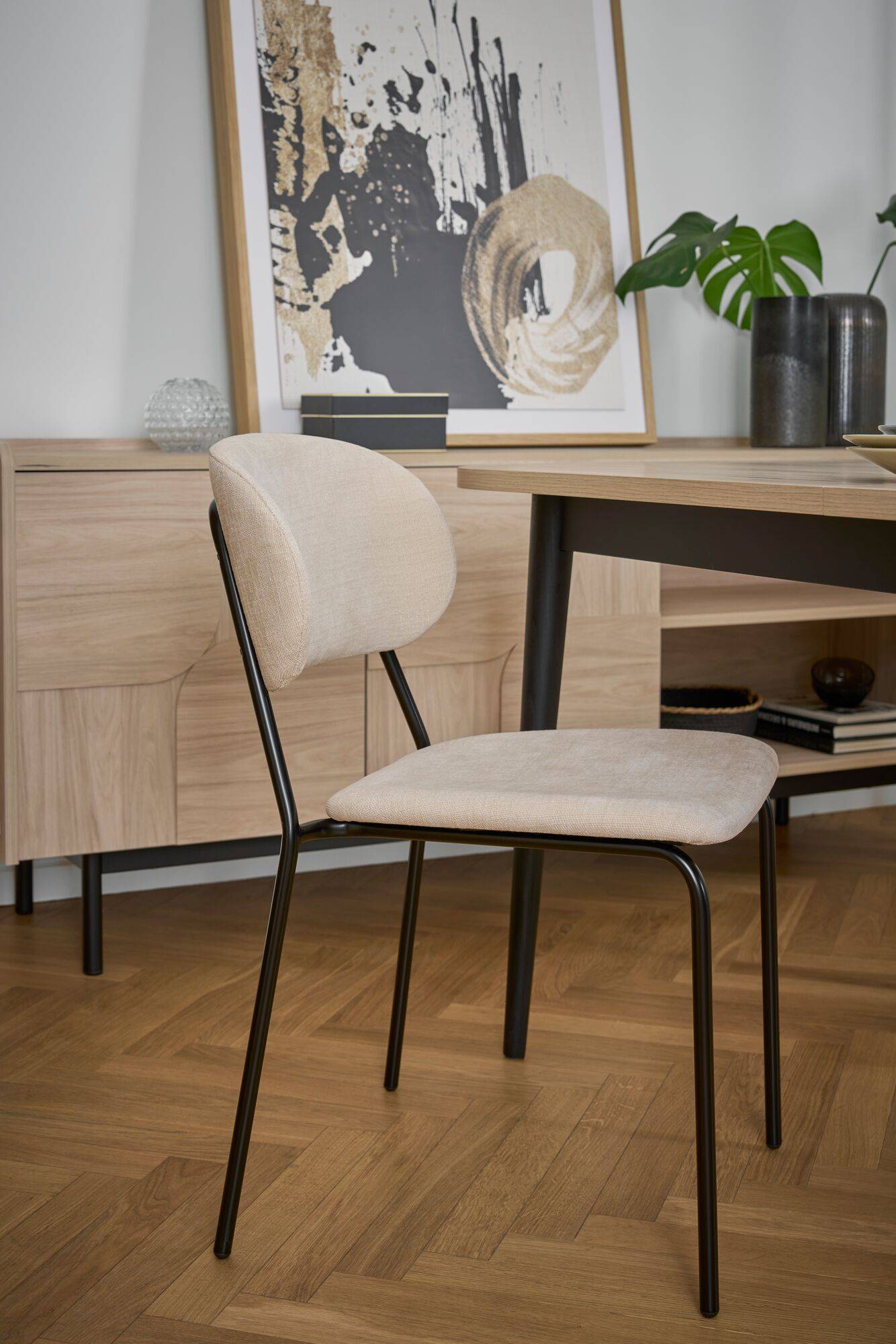 Lot de 4 chaises tissu et bois pieds métal Sofia - Image 1