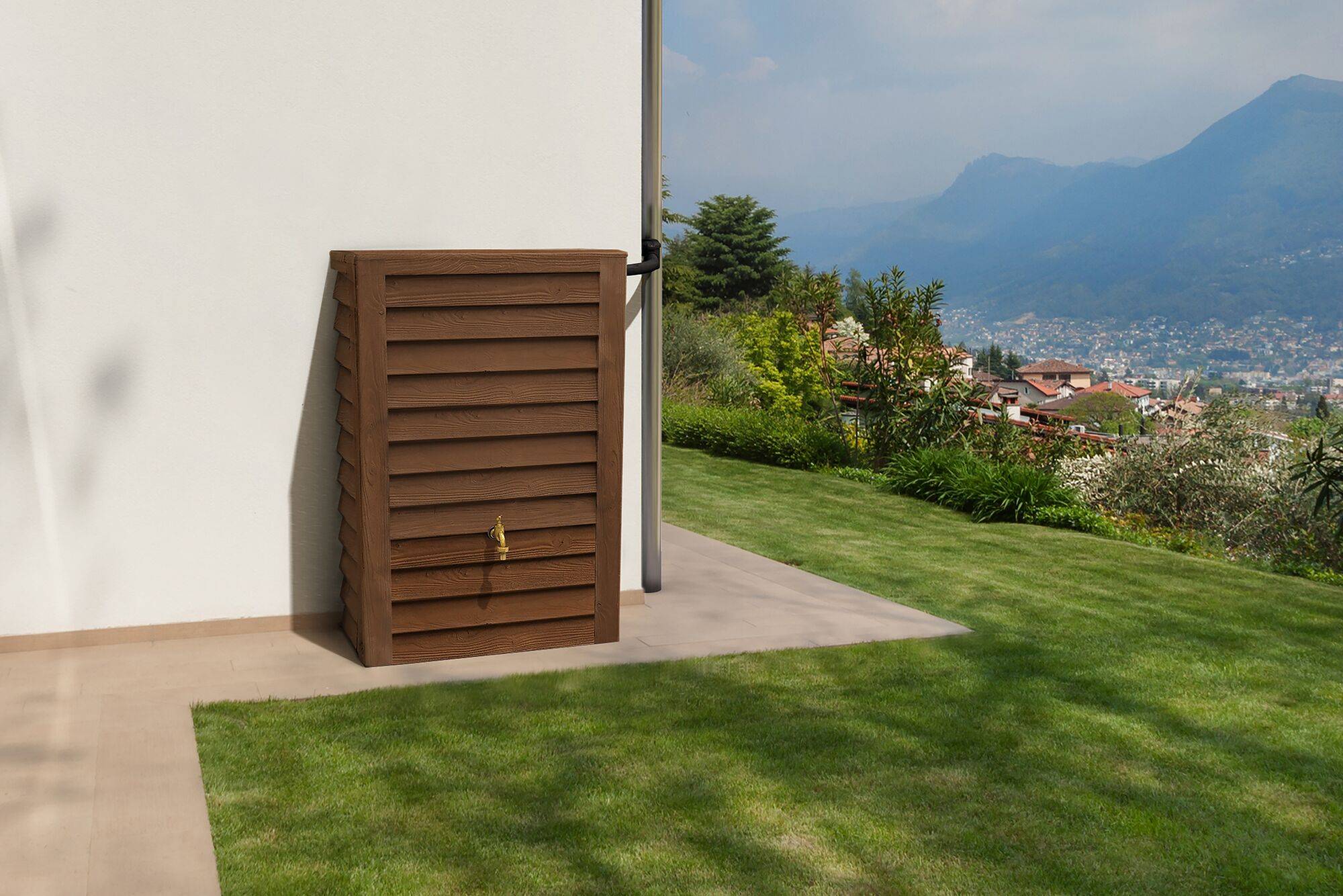 Récupérateur d'eau aspect bois 300L avec accessoires, Woody