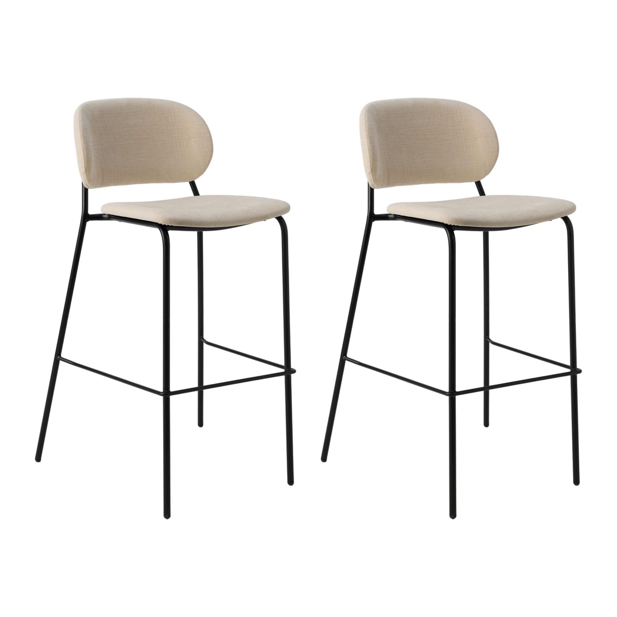 Lot de 2 chaises de bar 75 cm tissu et bois pieds métal Sofia
