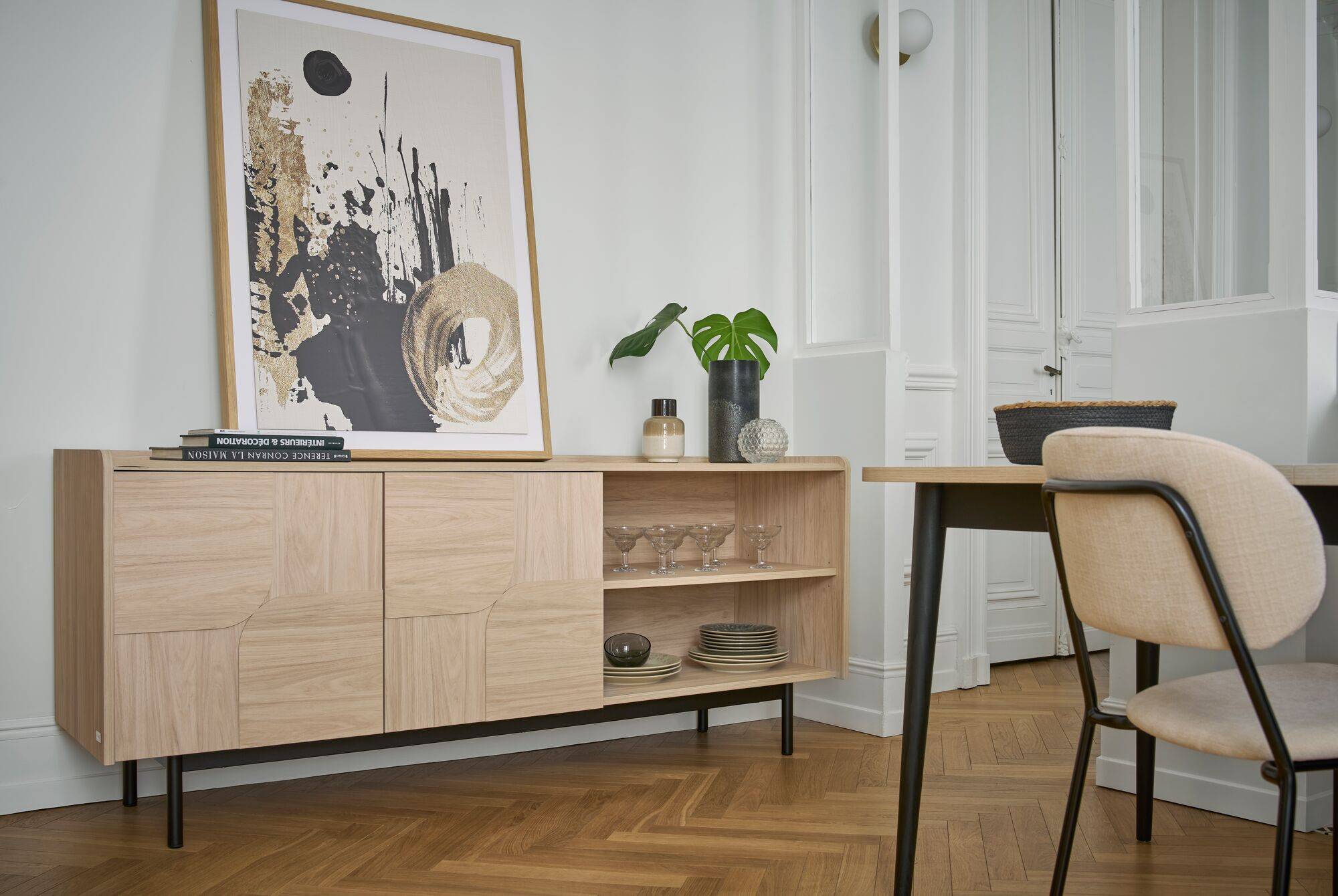 Buffet décor bois pieds métal 2 portes Mila