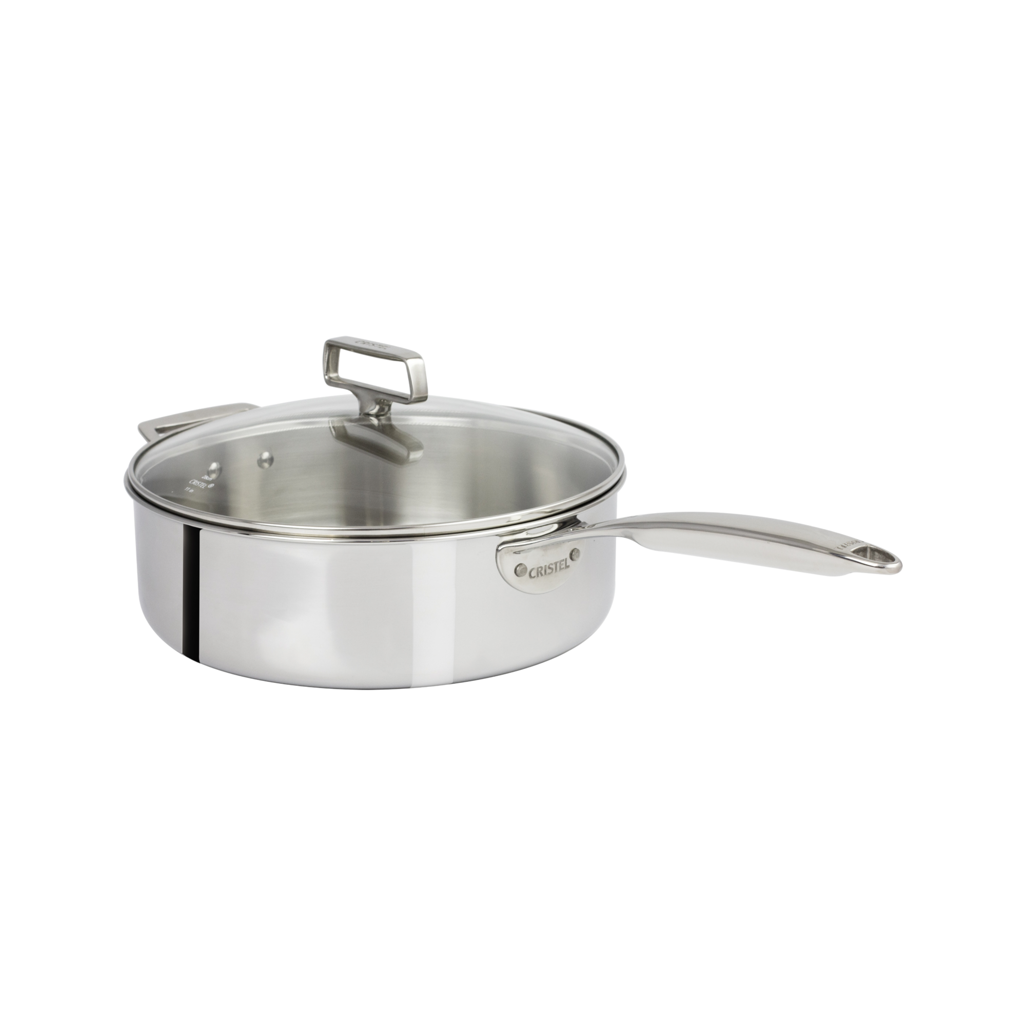 Sauteuse à bord droit en inox 28 cm CASTEL PRO 5 ply avec couvercle en verre