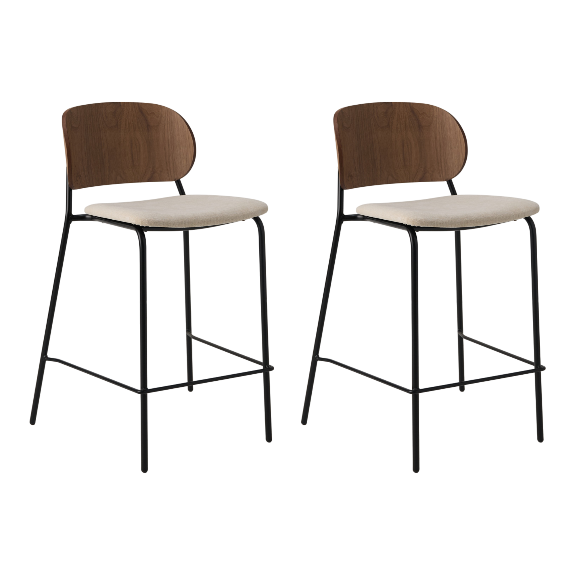 Lot de 2 chaises d'îlot 60 cm tissu et bois pieds métal Sofia