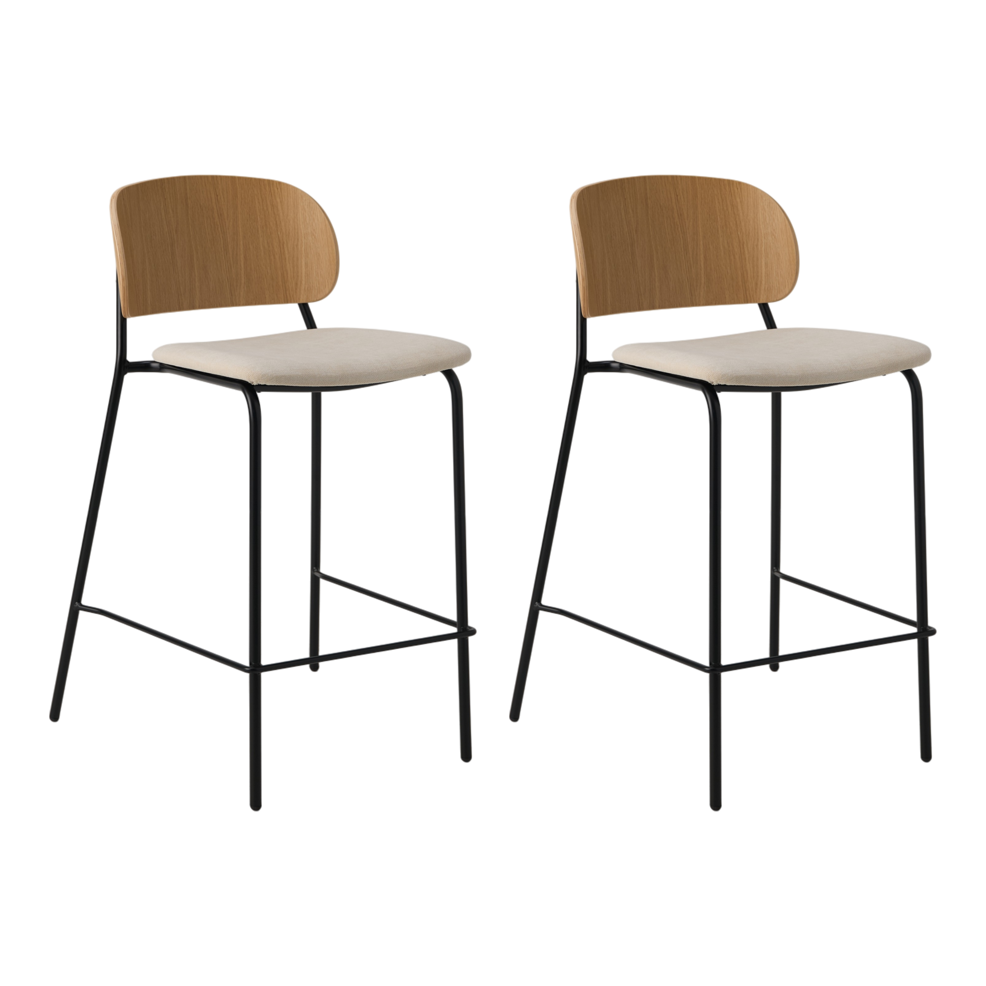 Lot de 2 chaises d'îlot 60 cm tissu et bois pieds métal Sofia