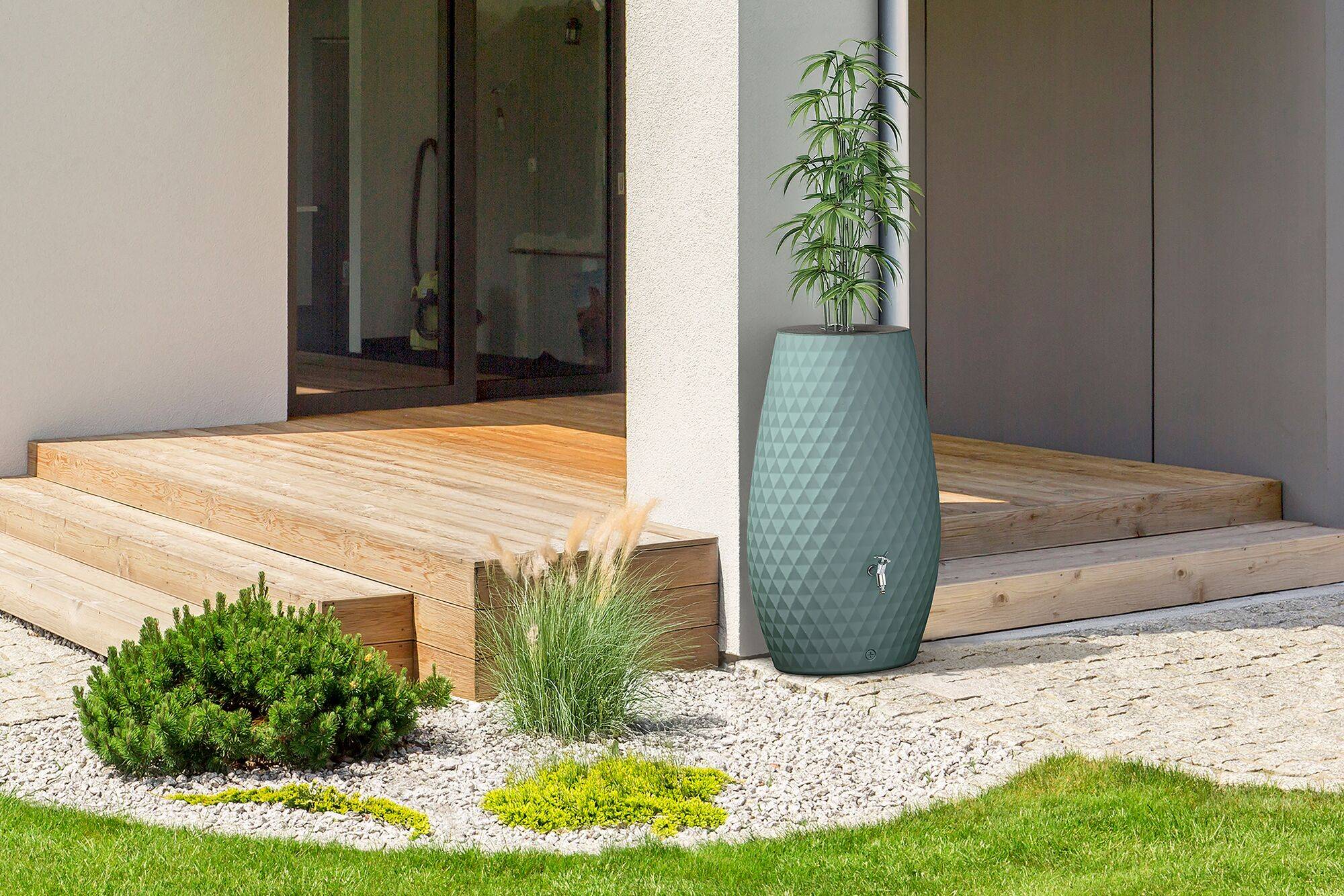 Récupérateur d'eau Triagon avec bac à fleurs et accessoires 230L, Triagon