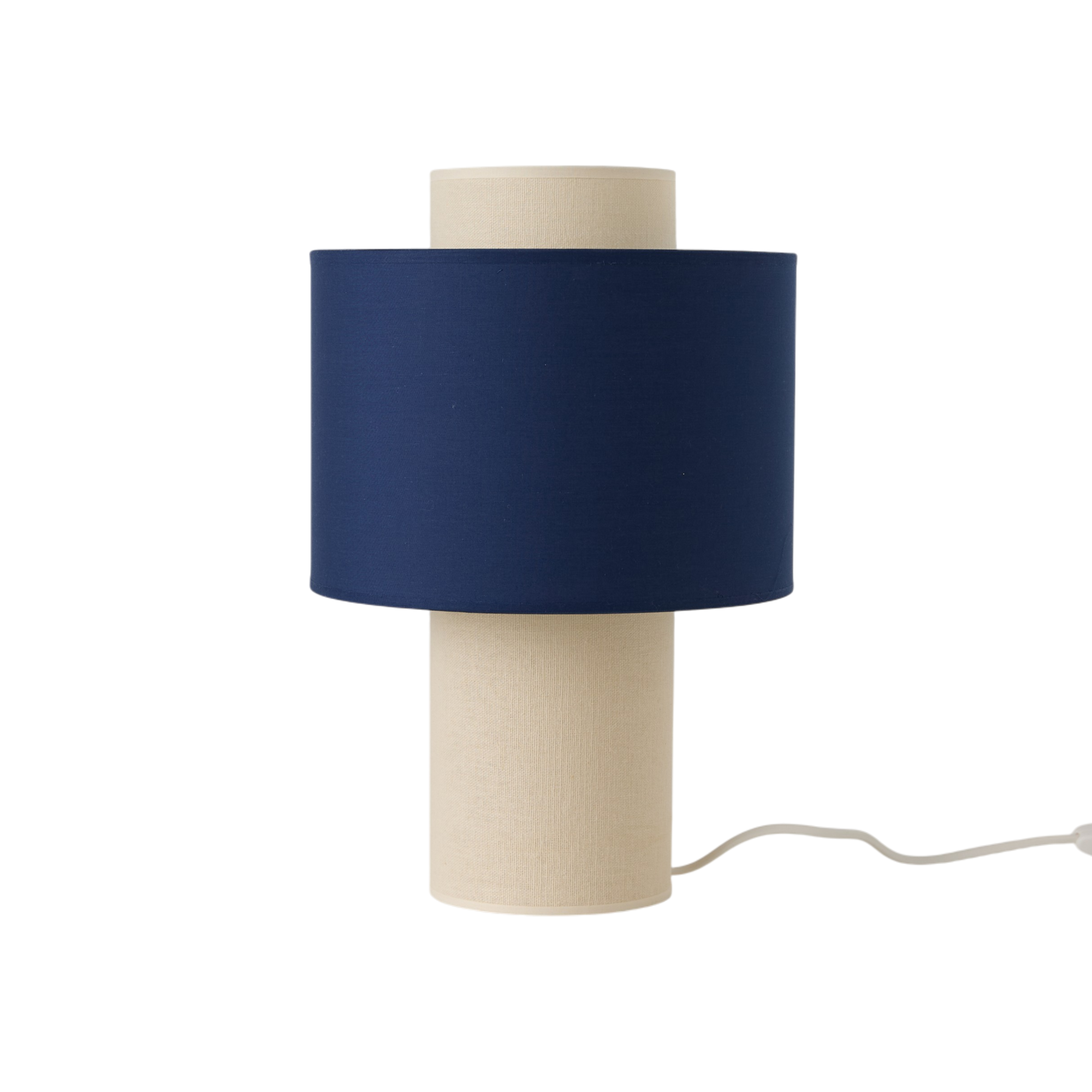 Lampe à poser tissu bleu et blanc Swan