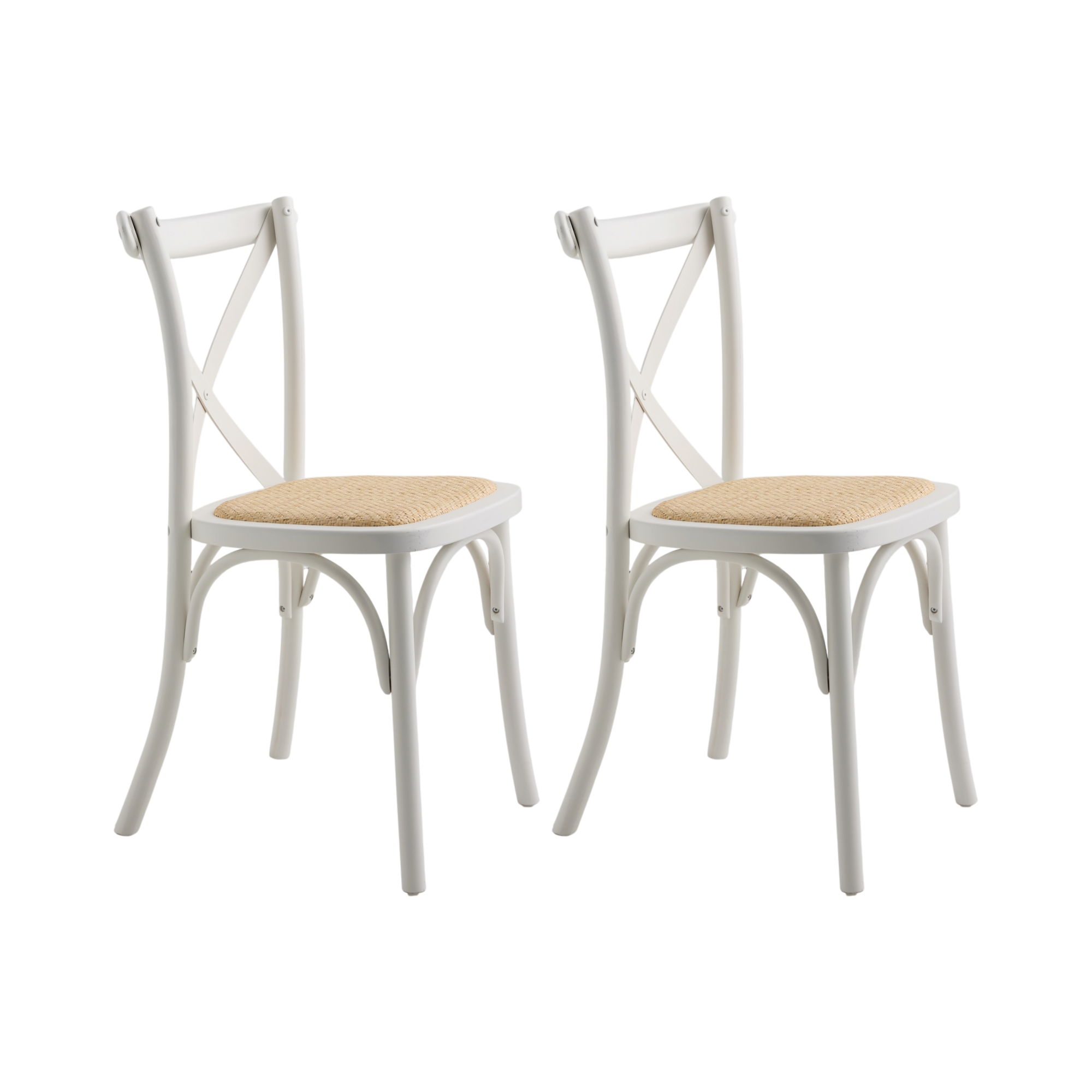 Lot de 2 chaises bois blanc et cannage Sophie