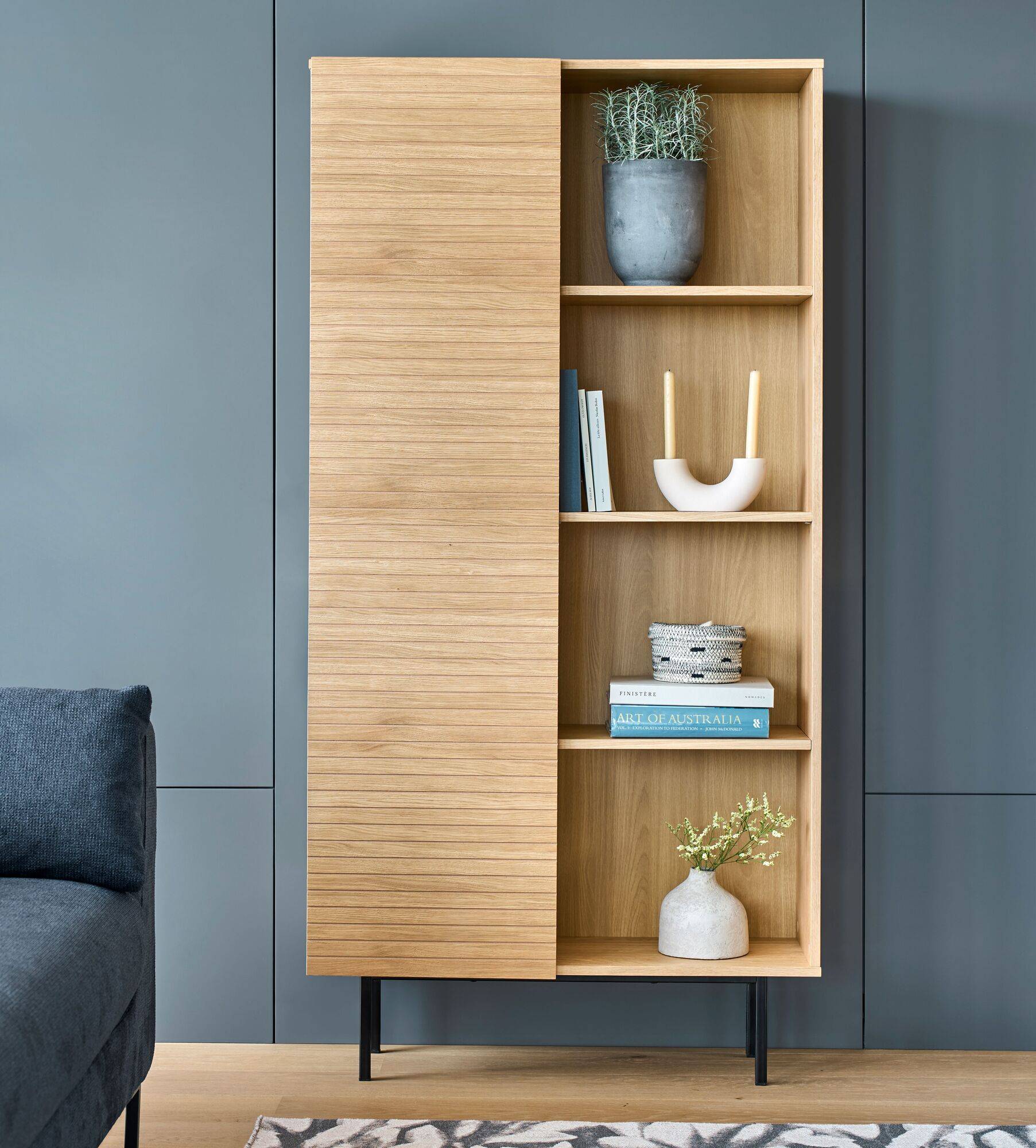 Buffet haut 1 porte bois pieds métal Alex