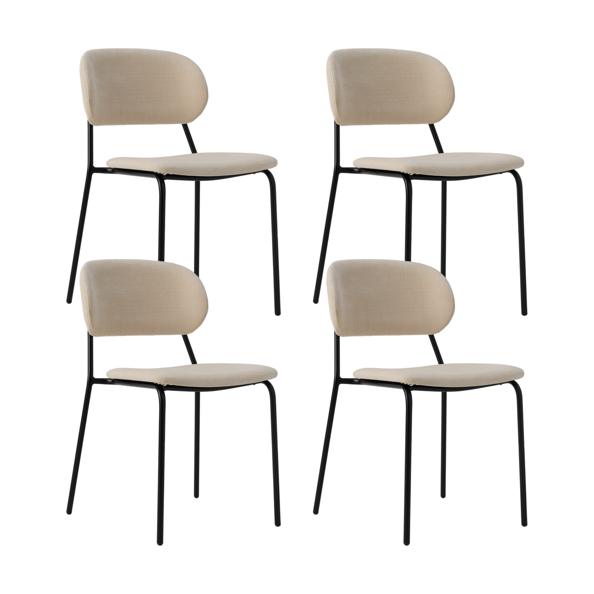 Lot de 4 chaises tissu et bois pieds métal Sofia