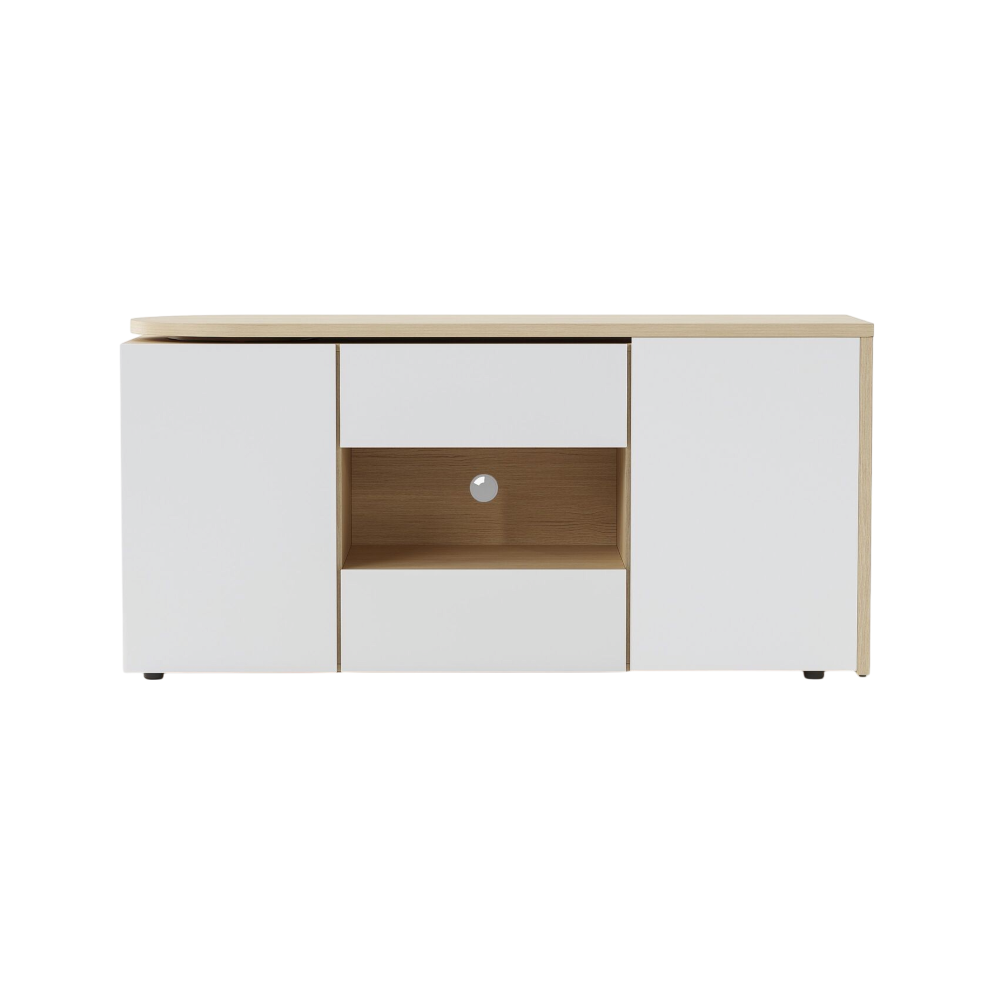 Besoin d'un bureauesthétique, peu encombrant et fonctionnel ? Le Bureaupivotant blanc et décor chêne Tango que nous vous proposonsest idéal pour vous.Ce bureau setransforme en buffet et vous pouvez ainsi l'installer où vous voulez. Parfaitpour les petits espaces comme pour lesgrands, il vous offre la possibilité au moment du montage de choisir l'angle que vous voulez. Plutôt àdroite ? Ou plutôt à gauche?Doté de plusieurs compartiments de rangement, detiroirs ou encore de passe-câbles, il vous offre de multiples solutions de rangement et de dispositions.Avec son colorisblanc et chêne clair et son design simplemais efficace vous allez adorer travailler à la maison !