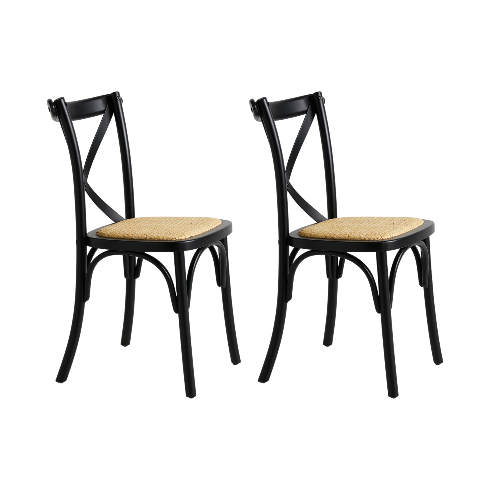 Lot de 2 chaises bois noir et cannage Sophie