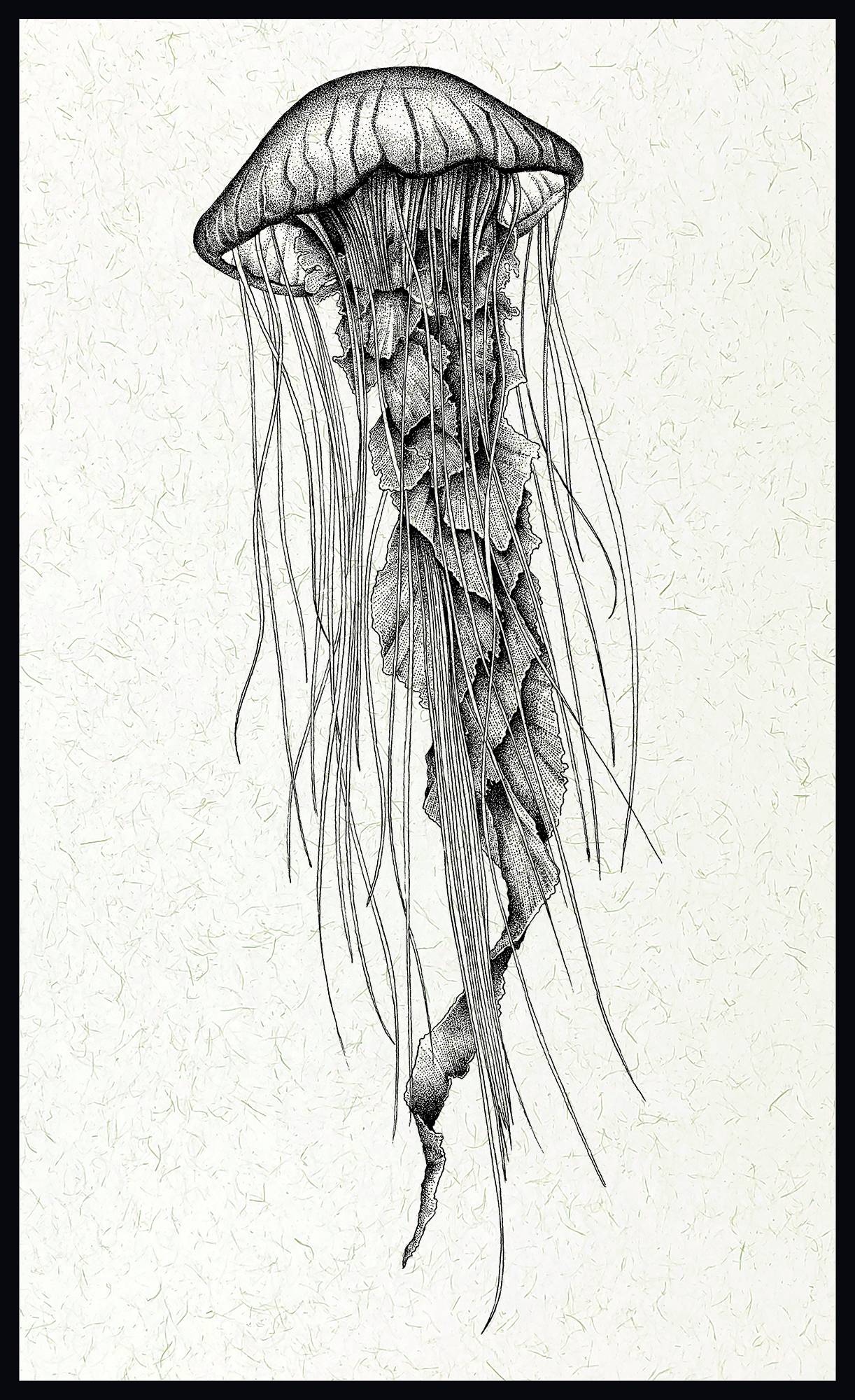 Tableau Méduse impression papier lin 30 x 50 cm BY THE INK