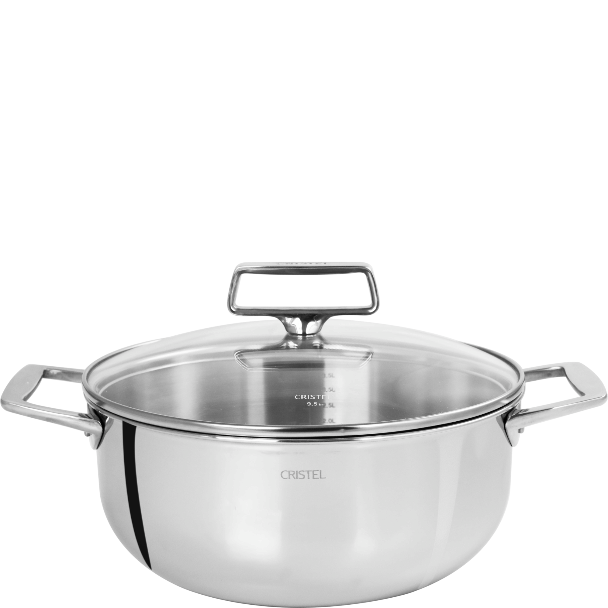 Faitout inox 5-ply, 2 anses fixes et couvercle en verre CASTEL PRO