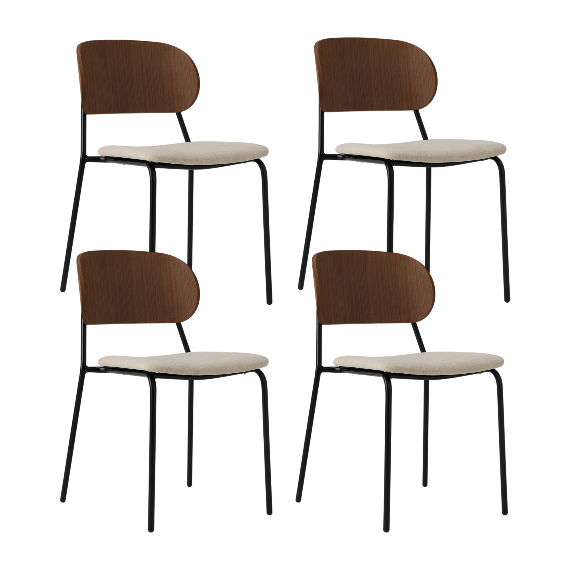 Lot de 4 chaises tissu et bois pieds métal Sofia