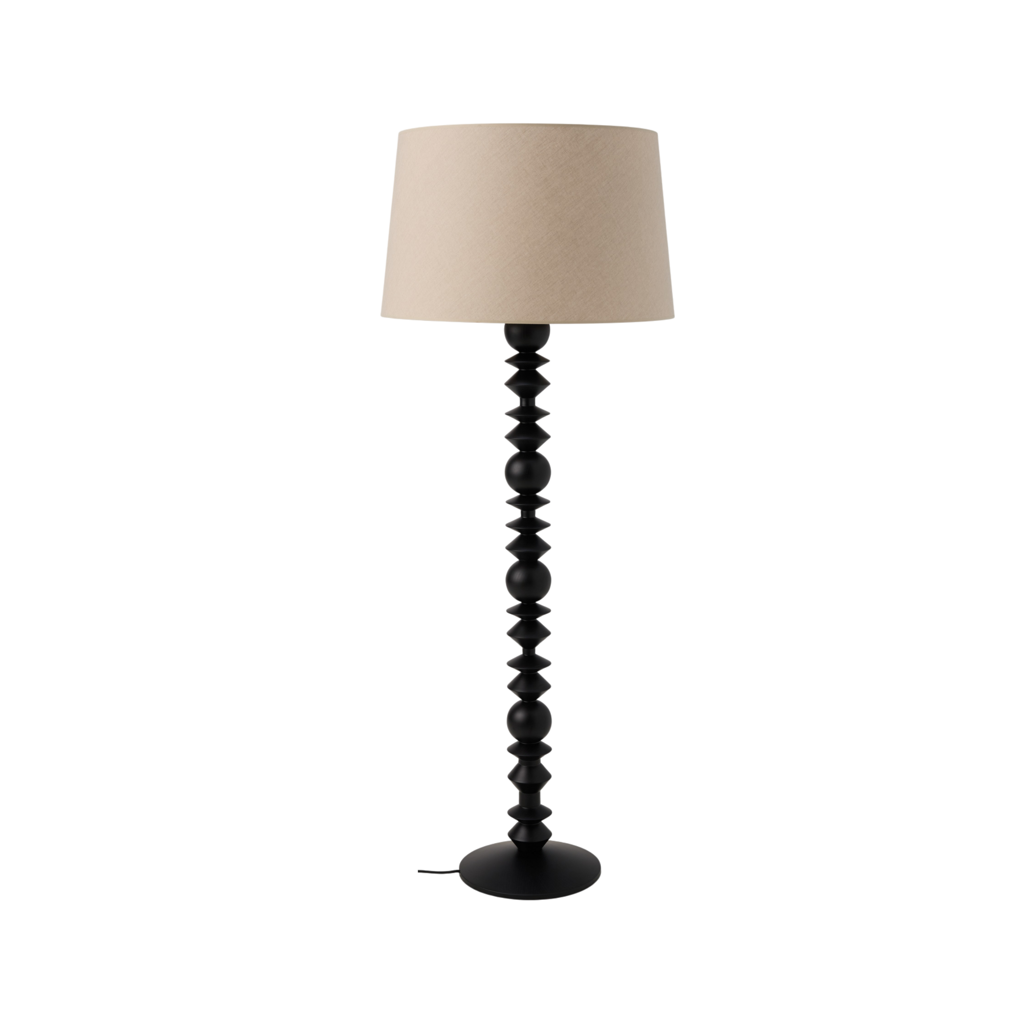 Lampadaire pied bois noir structuré et abat-jour beige Rolande
