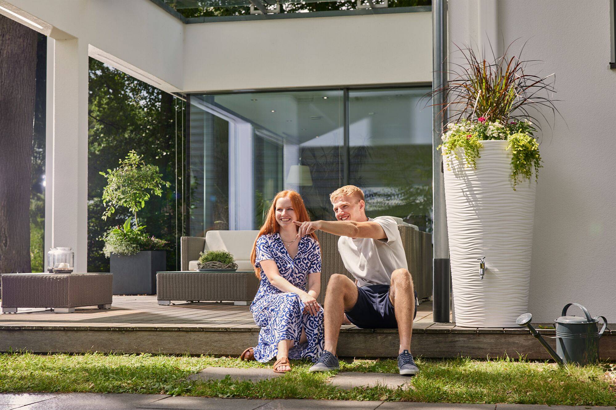 Récupérateur d'eau avec bac à fleurs et accessoires 210 L, Natura