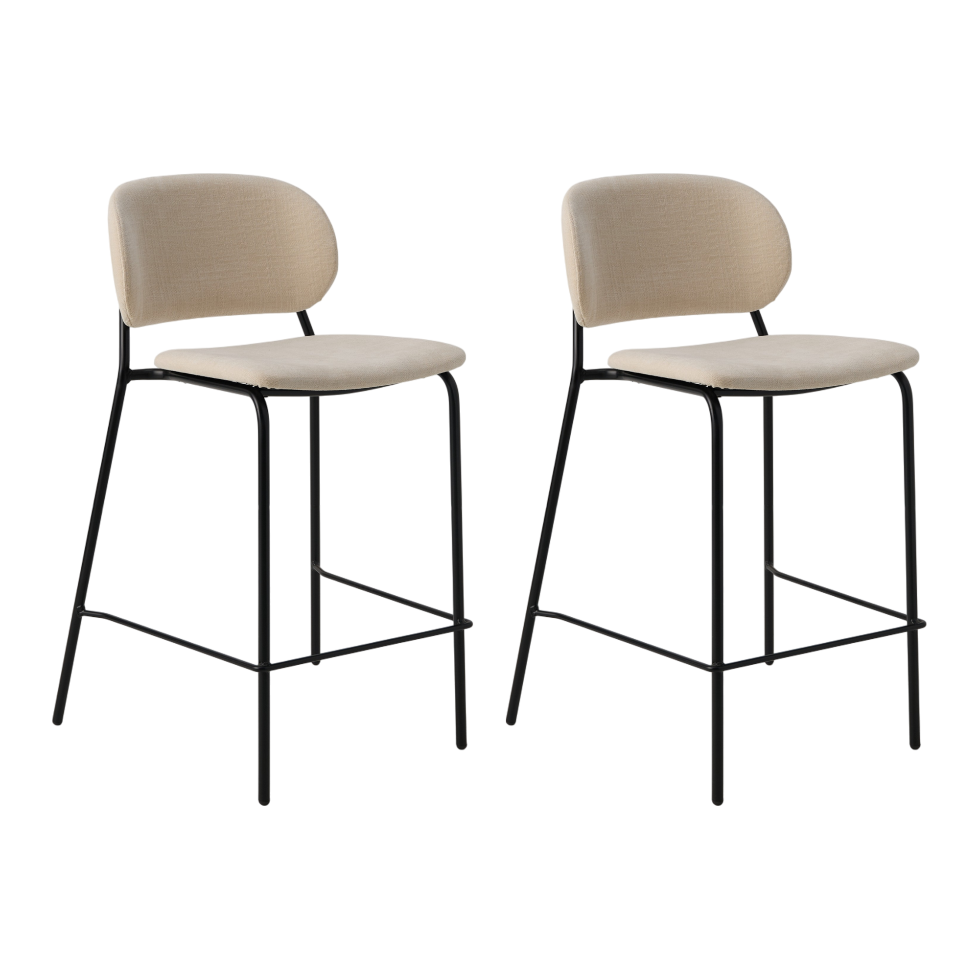 Lot de 2 chaises d'îlot 60 cm tissu et bois pieds métal Sofia