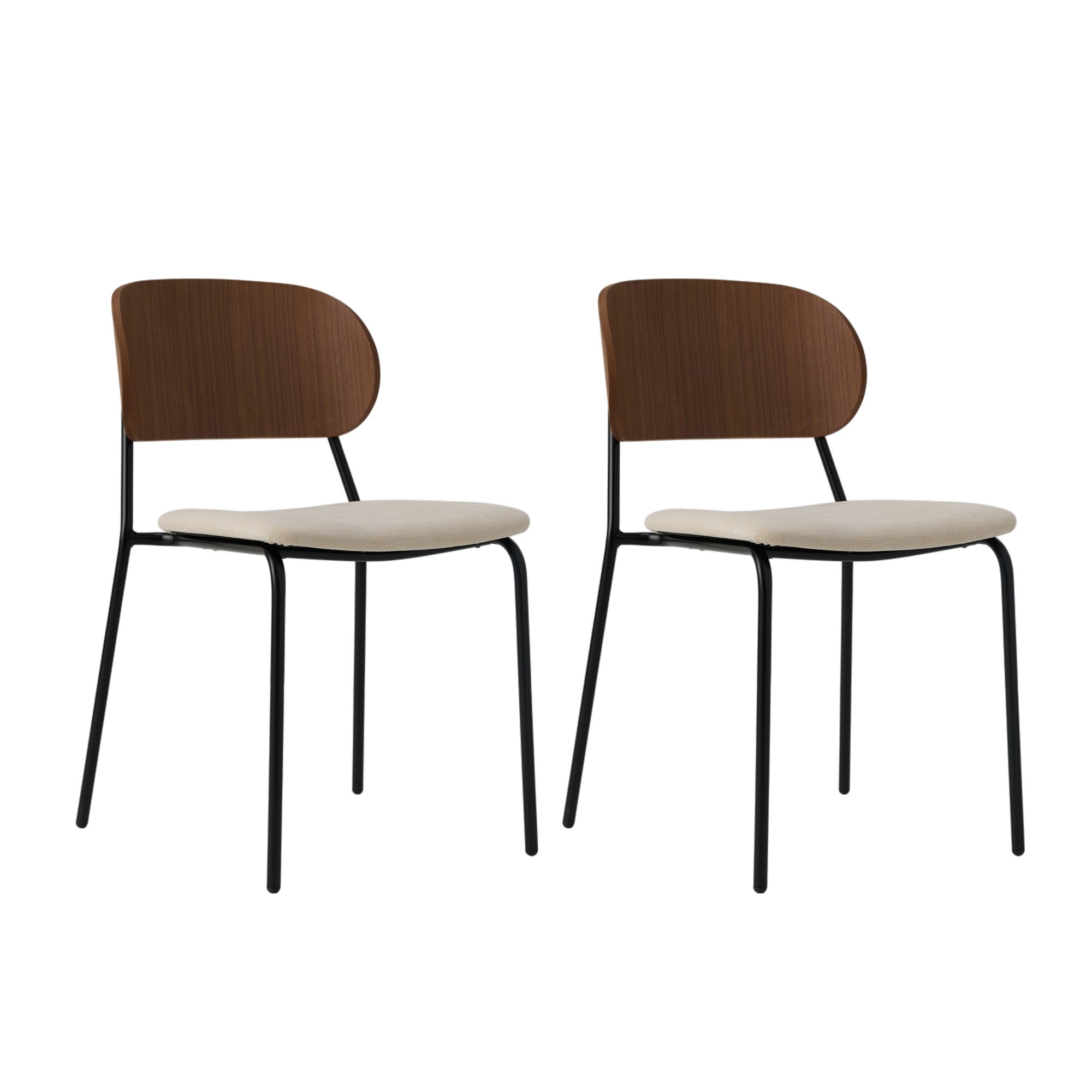 Lot de 2 chaises tissu et bois pieds métal Sofia