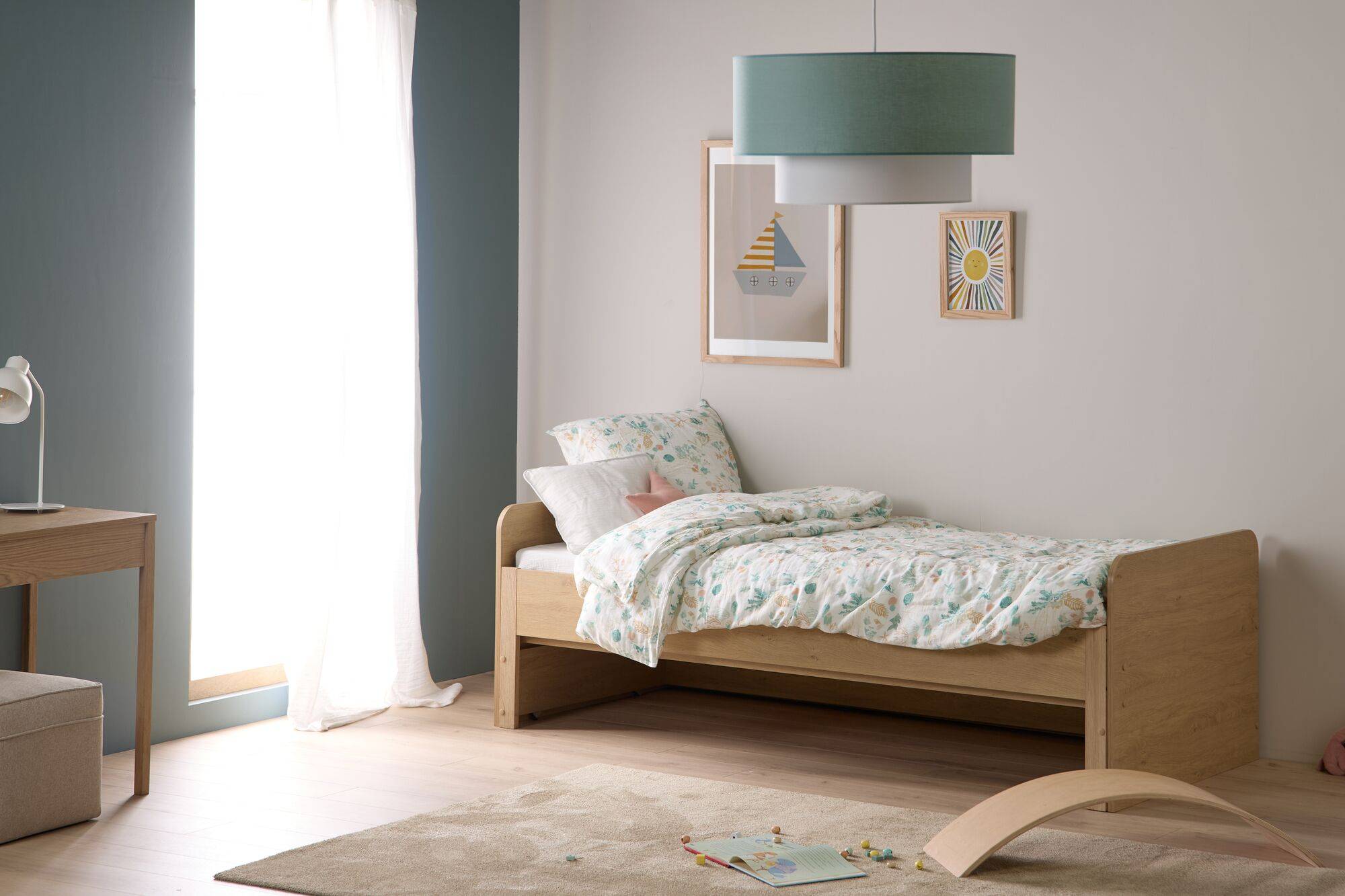 Abat-jour pour suspension tissu blanc et vert 60 cm Rym - Image 1