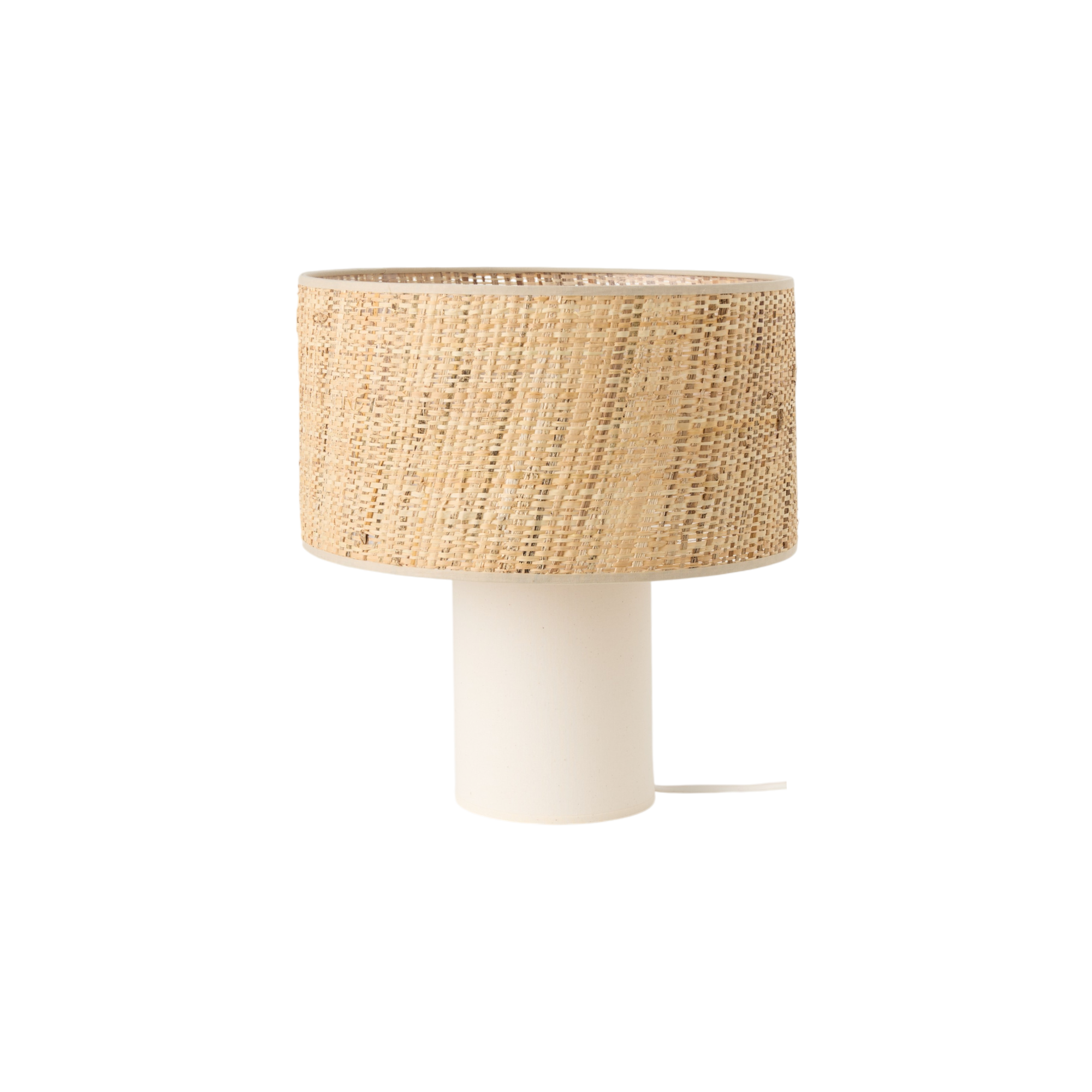 Lampe à poser pied en lin blanc et abat jour en rabanne Risley