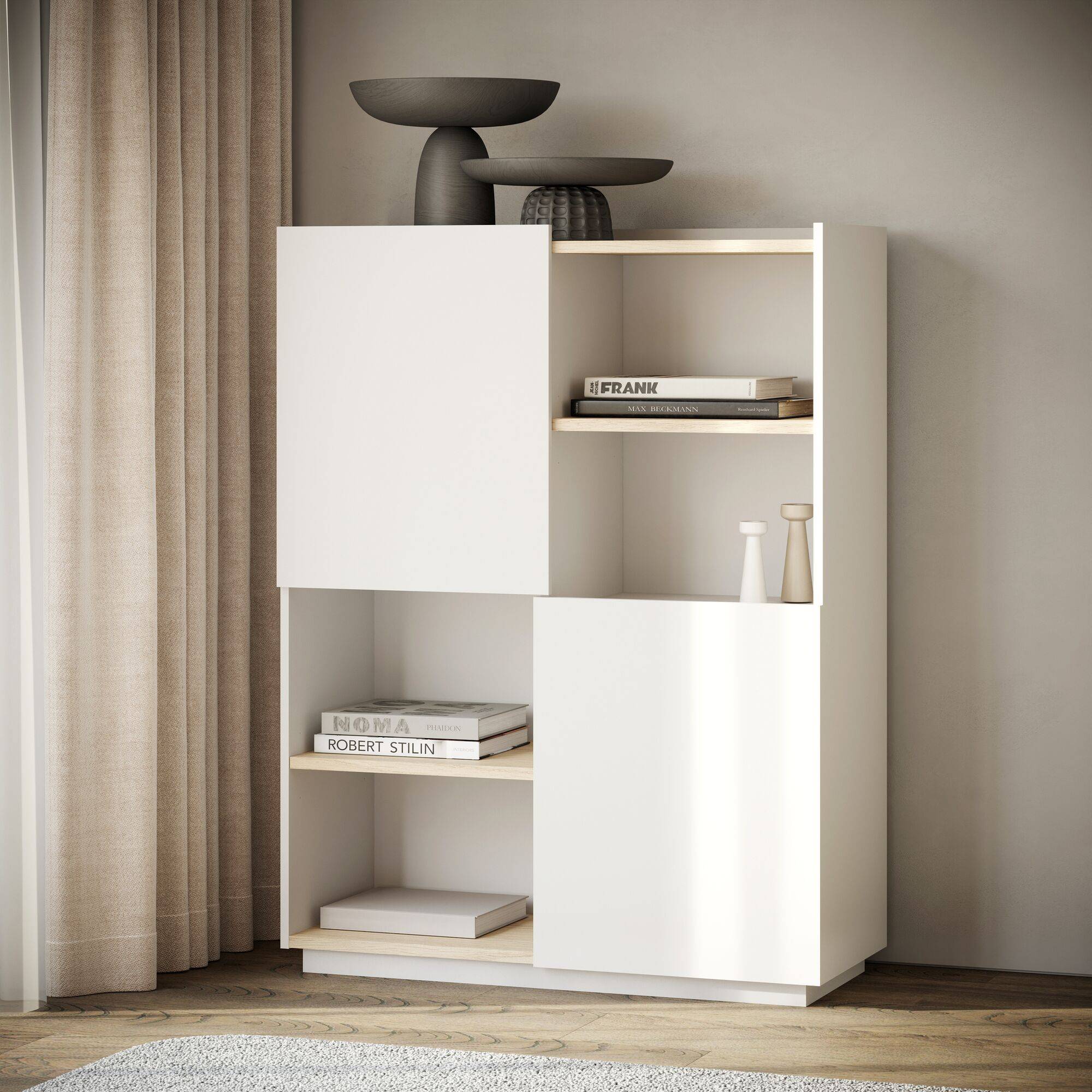 Buffet haut bois clair et blanc Nina