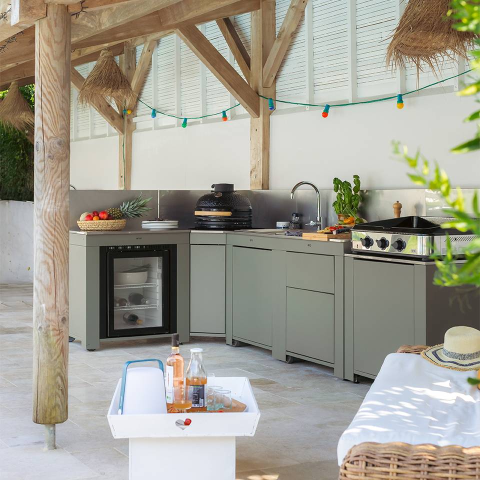 Cuisine 5 modules avec évier et réfrigérateur Comfort Sauge