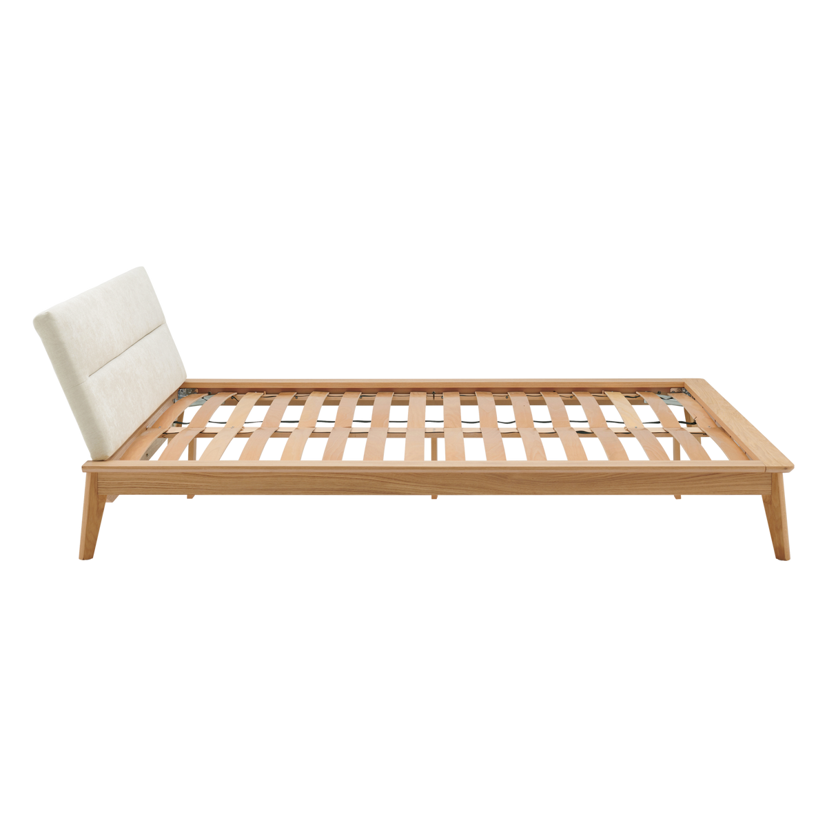 Lit bois avec tête de lit tissu Atia Lit bois avec tête de lit tissu Atia