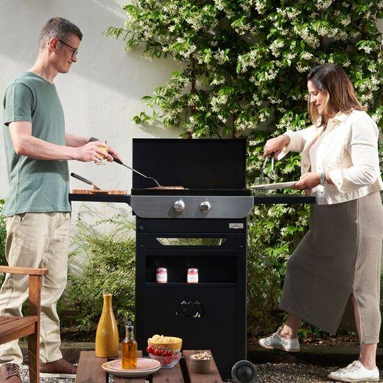 Ensemble Plancha Gaz, Chariot et Couvercle en Acier et Inox Original - Image 1