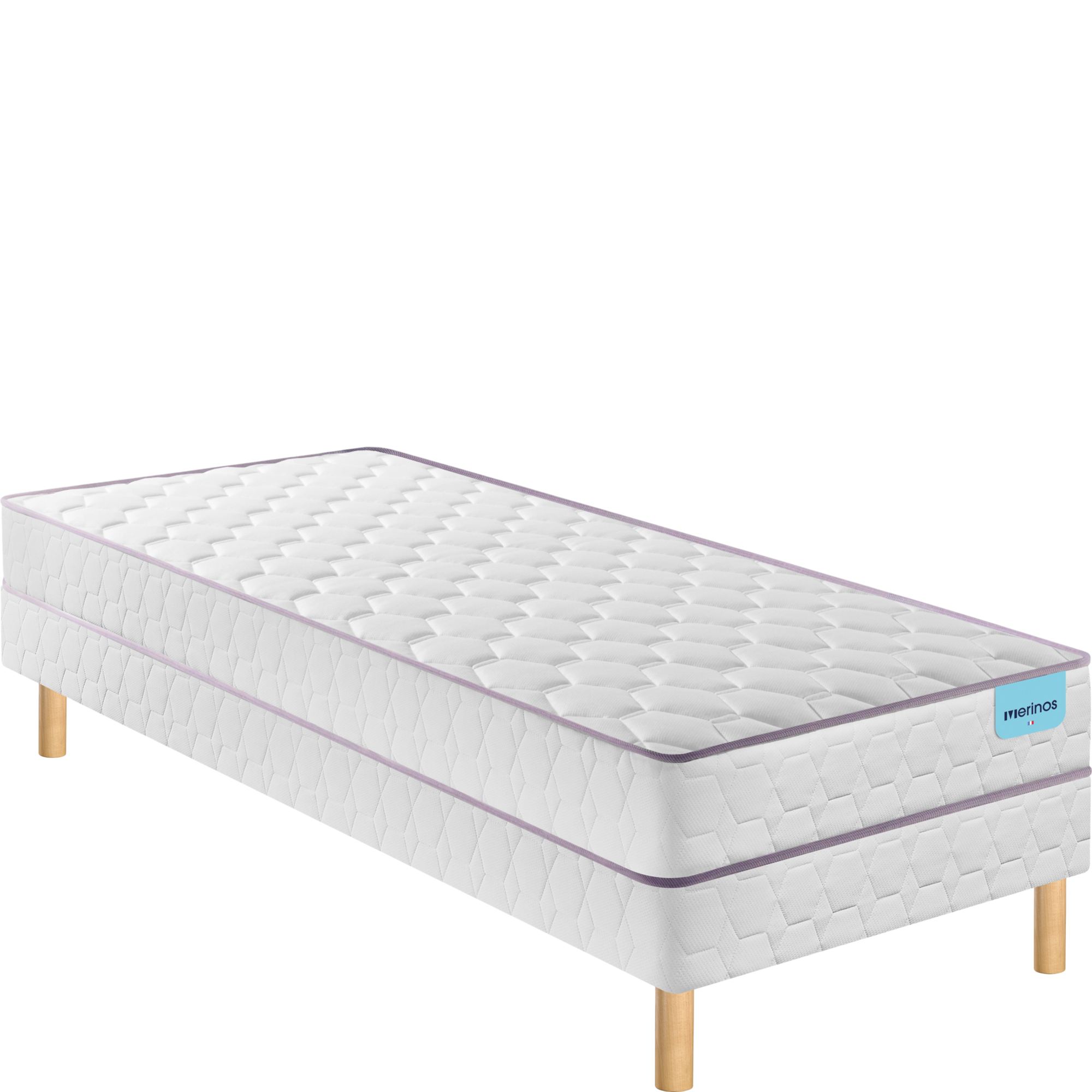 Voici l'ensemble Natty de Merinos. Le matelas est composé de ressorts ensachés pour un sommeil de qualité. En effet, les ressorts permettent la ventilation naturelle du matelas et des fibres de garnissage. C'est un matelas ferme avec un soutien homogène du corps. Le petit plus, il est réversible avec une face de couchage été et une face de couchage hiver. Le sommier s'adapte parfaitement au matelas et vous permettra d'en apprécier au maximum le confort. Il est ferme en lattes massives.