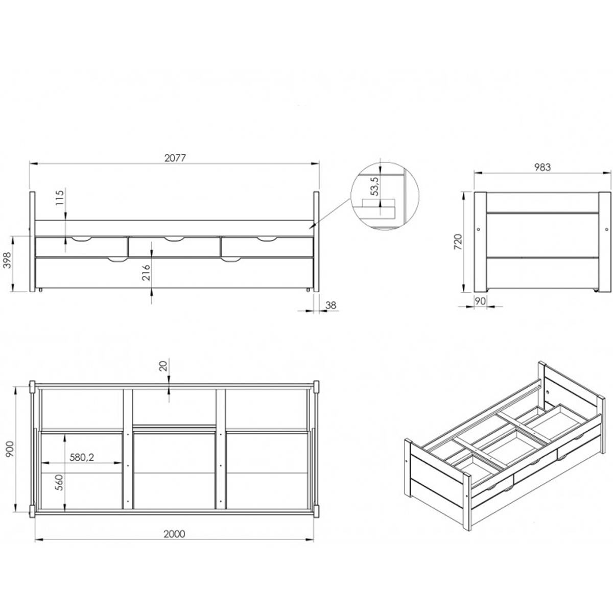 Lit gigogne + tiroirs Tom Lit gigogne + tiroirs Tom