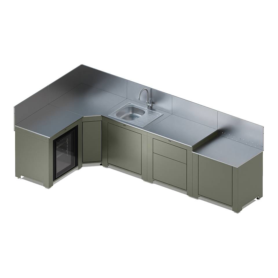Cuisine 5 modules avec évier et réfrigérateur Comfort Sauge