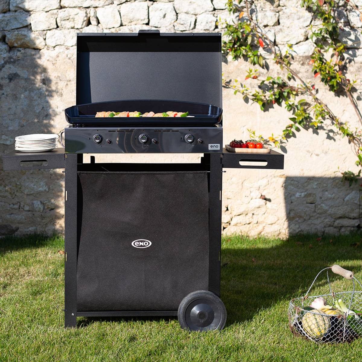 Ensemble Plancha et Chariot Initial Gaz 65 en Acier Noir et Inox Ensemble Plancha et Chariot Initial Gaz 65 en Acier Noir et Inox