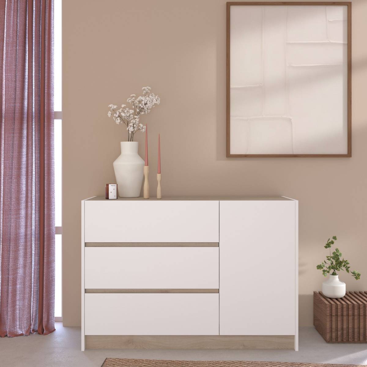 Commode 3 tiroirs décor bois Palerme Commode 3 tiroirs décor bois Palerme