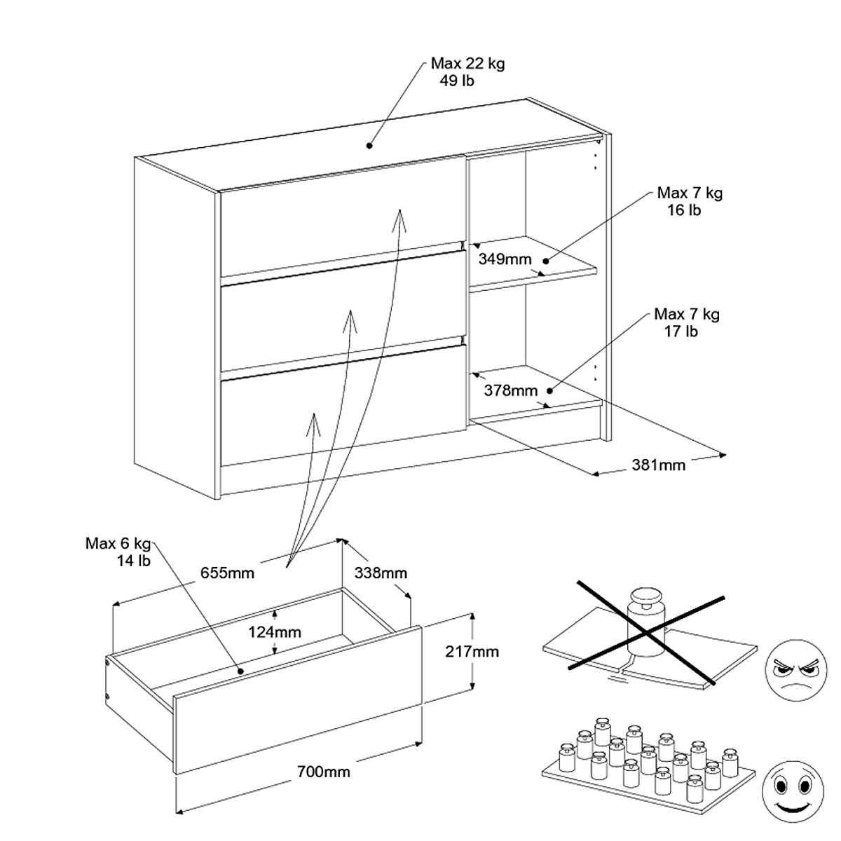 Commode 3 tiroirs décor bois Palerme Commode 3 tiroirs décor bois Palerme