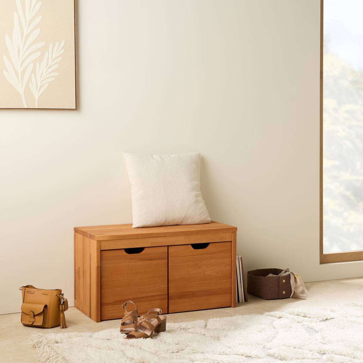 Banc bois massif 2 cubes de rangement Cyriel Banc bois massif 2 cubes de rangement Cyriel