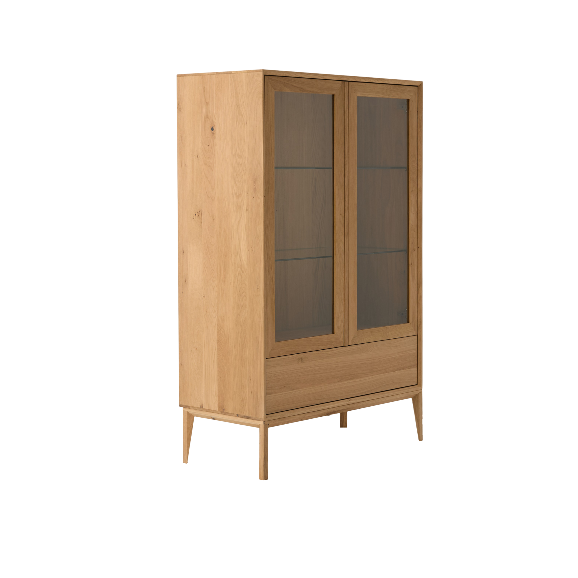 Meuble vitrine led chêne massif 2 portes 1 tiroir Charles