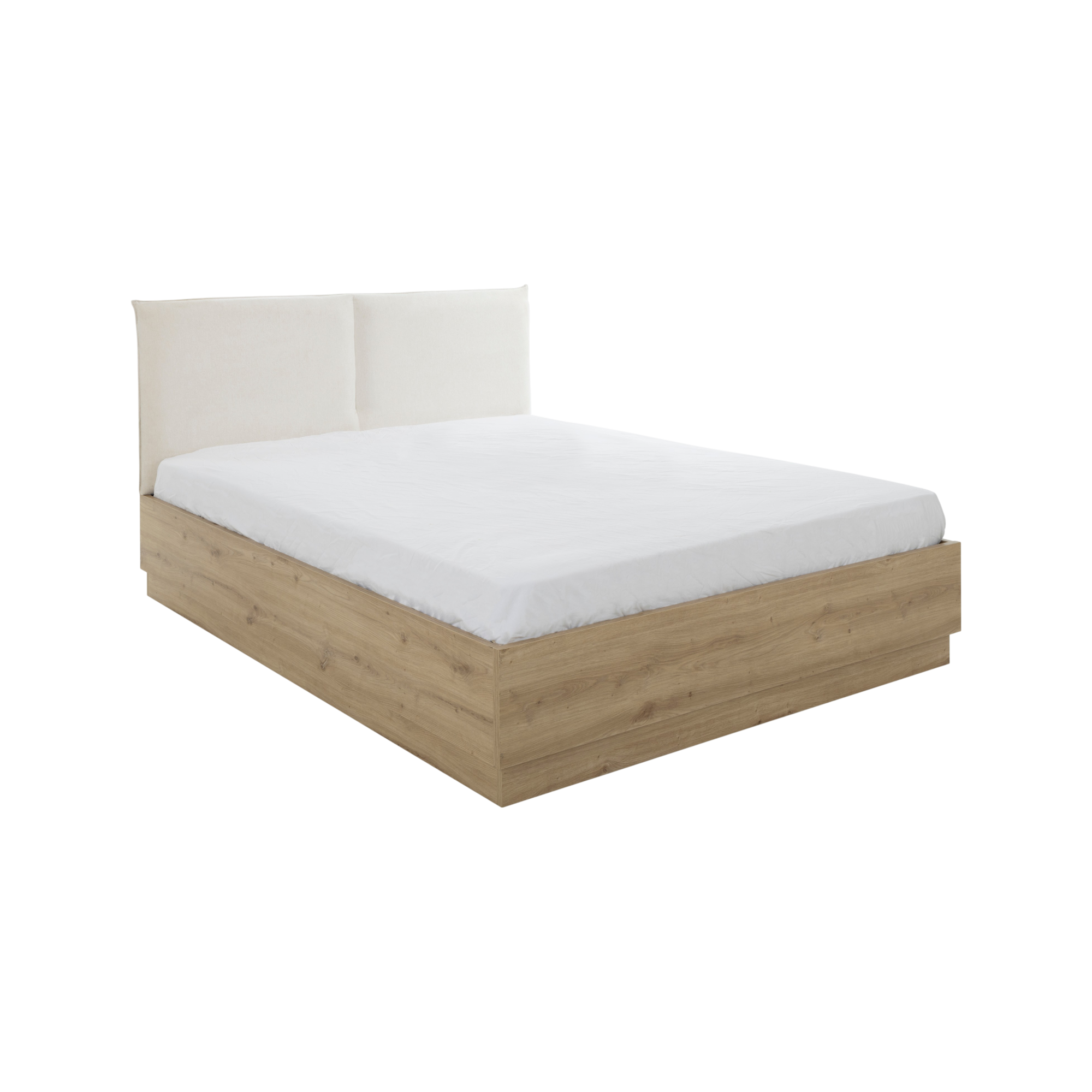 Lit coffre décor bois avec tête de lit tissu Géorgia