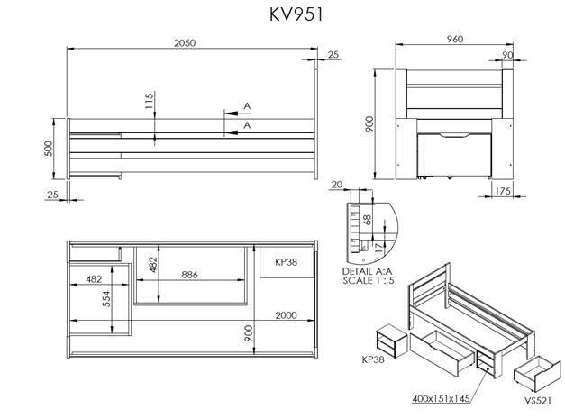 Lit junior Tara 90x200 cm Miel