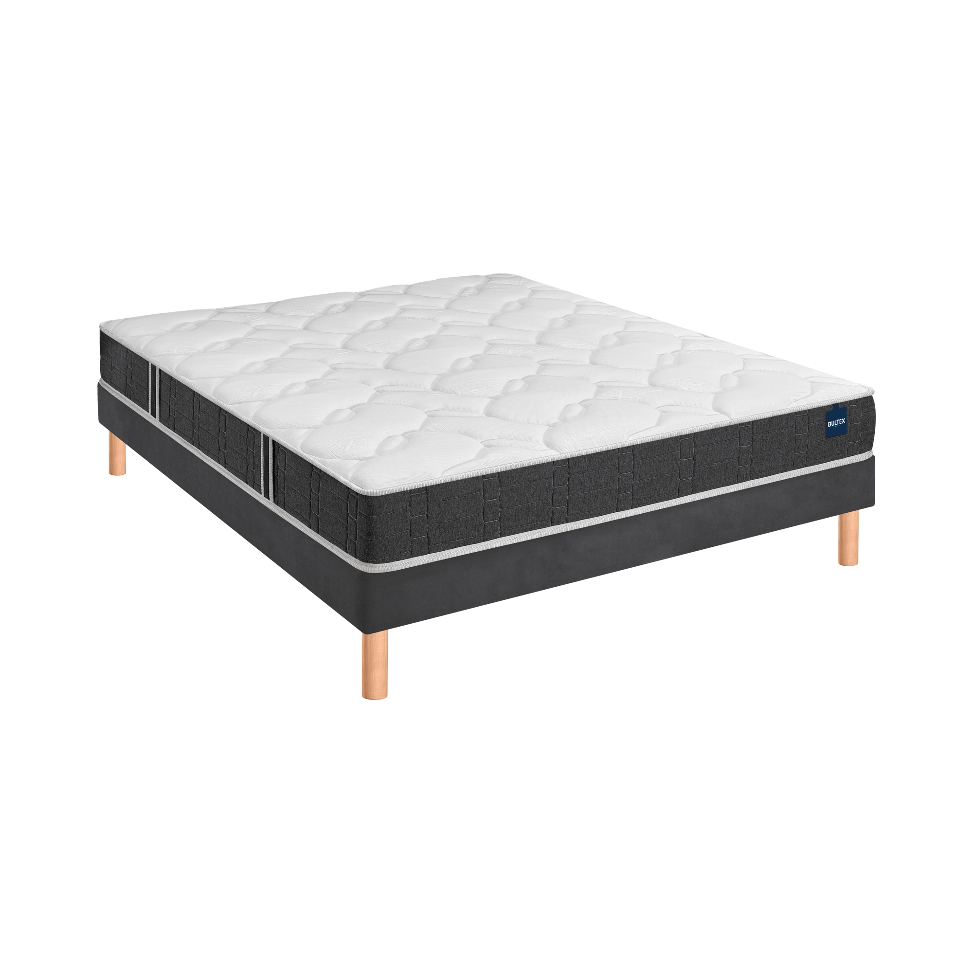 L'ensemble Essential BULTEX allie un soutien ferme à un accueil moelleux, pour des nuits tout en confort. Son matelas de 20 cm, doté de la technologie BULTEX® Nano, vous surprendra par ses performances. Grâce à des milliers de nano-alvéoles, la mousse Bultex se fait résiliente, intelligente et adaptative. Son garnissage en mousse Bodysoft offre un accueil délicatement souple et enveloppant. Le sommier, quant à lui, repose sur une structure en bois massif d'épicéa et des lattes robustes, garantissant solidité et durabilité au fil du temps.
